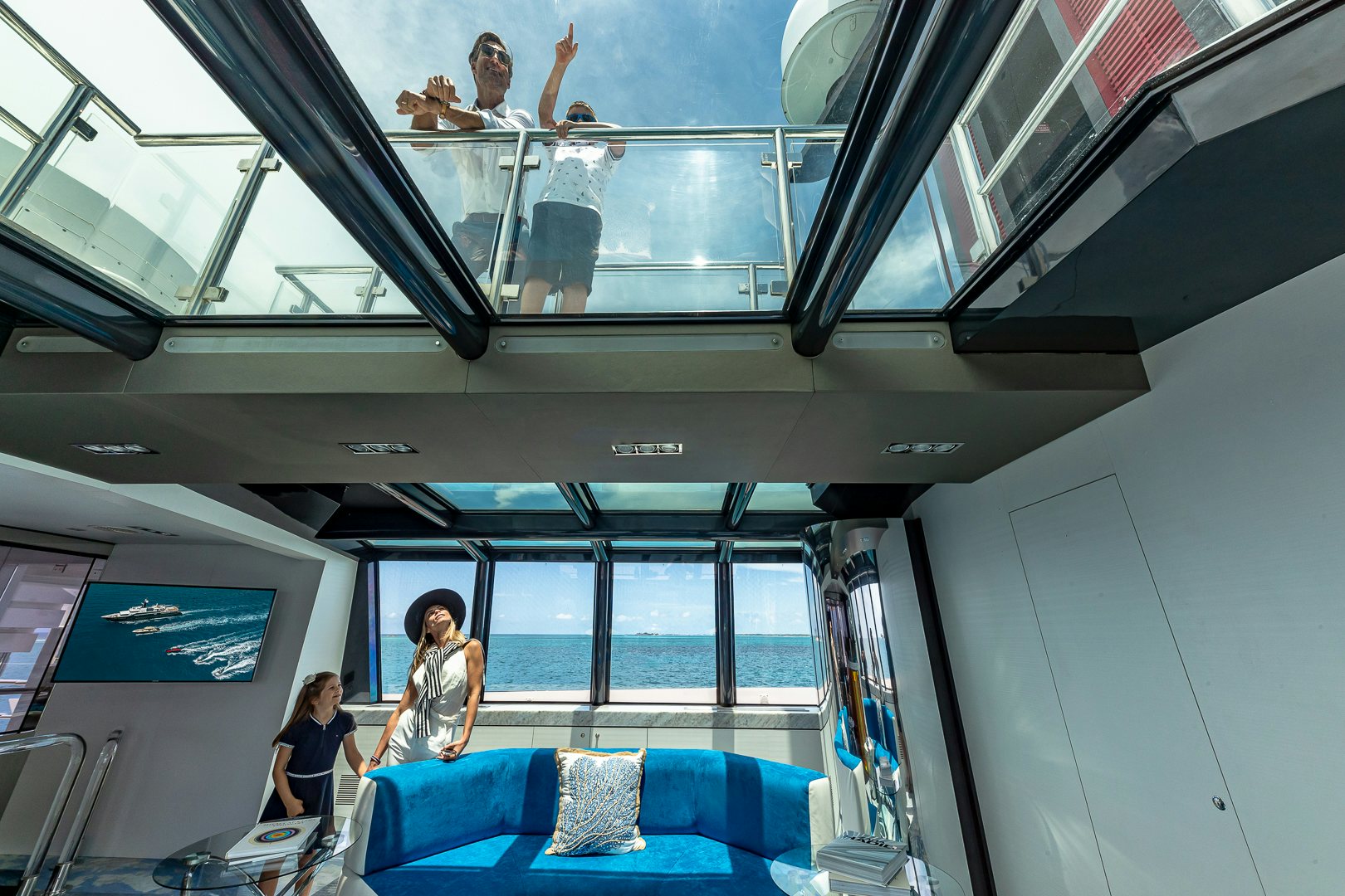 people on a bus aboard HIGHLANDER Yacht for Charter