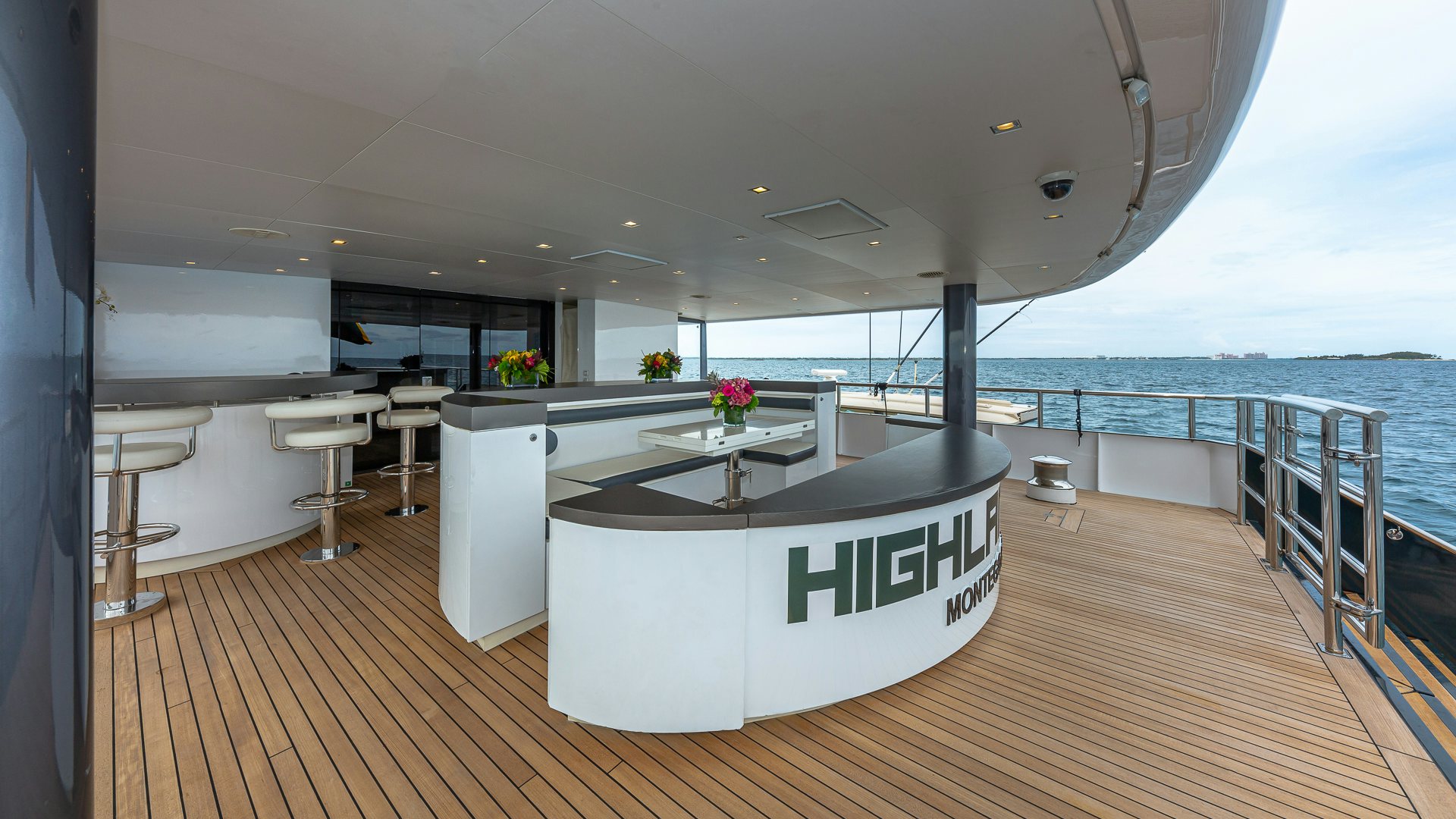 a large white table on a boat aboard HIGHLANDER Yacht for Charter