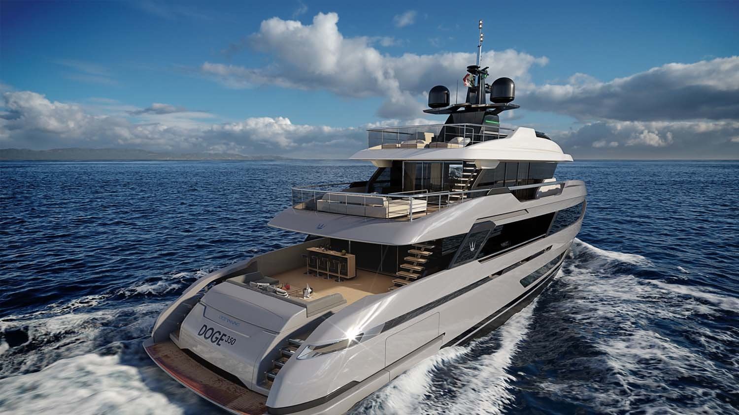 a boat on the water aboard OCEAN KING DOGE 350 Yacht for Sale