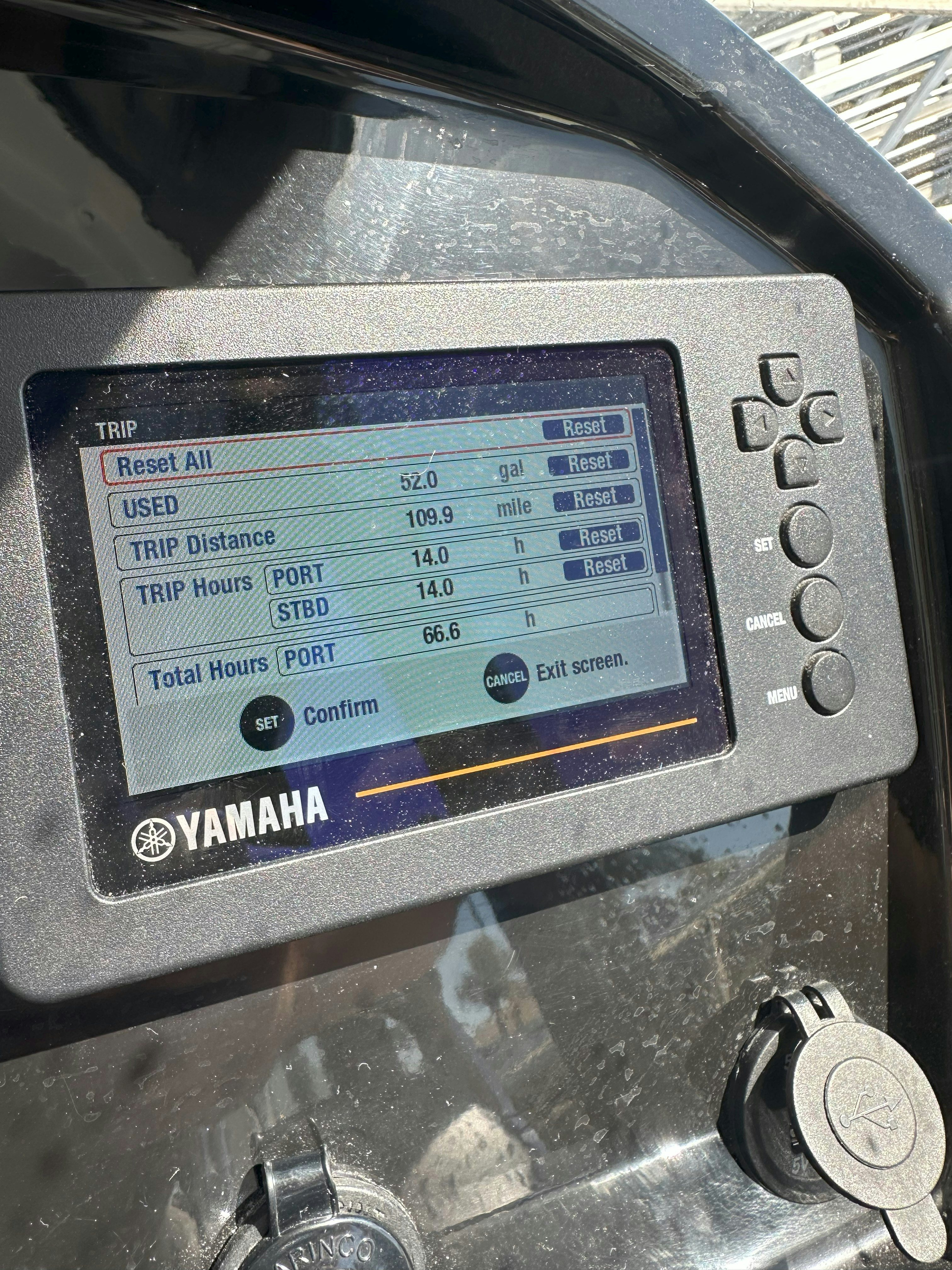 a screen on a car aboard DESTINATION UNKNOWN II Yacht for Sale