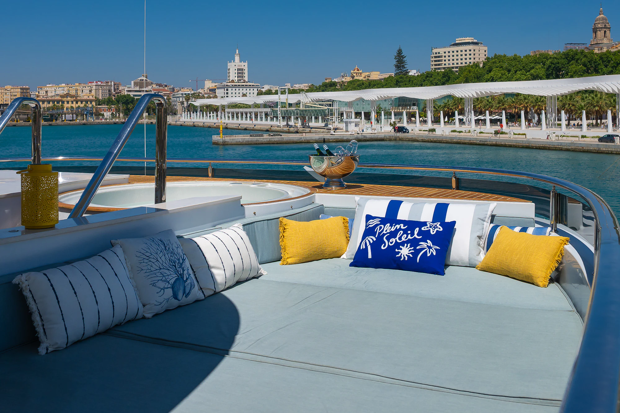 a pool with pillows on it aboard SHU U RITE Yacht for Sale