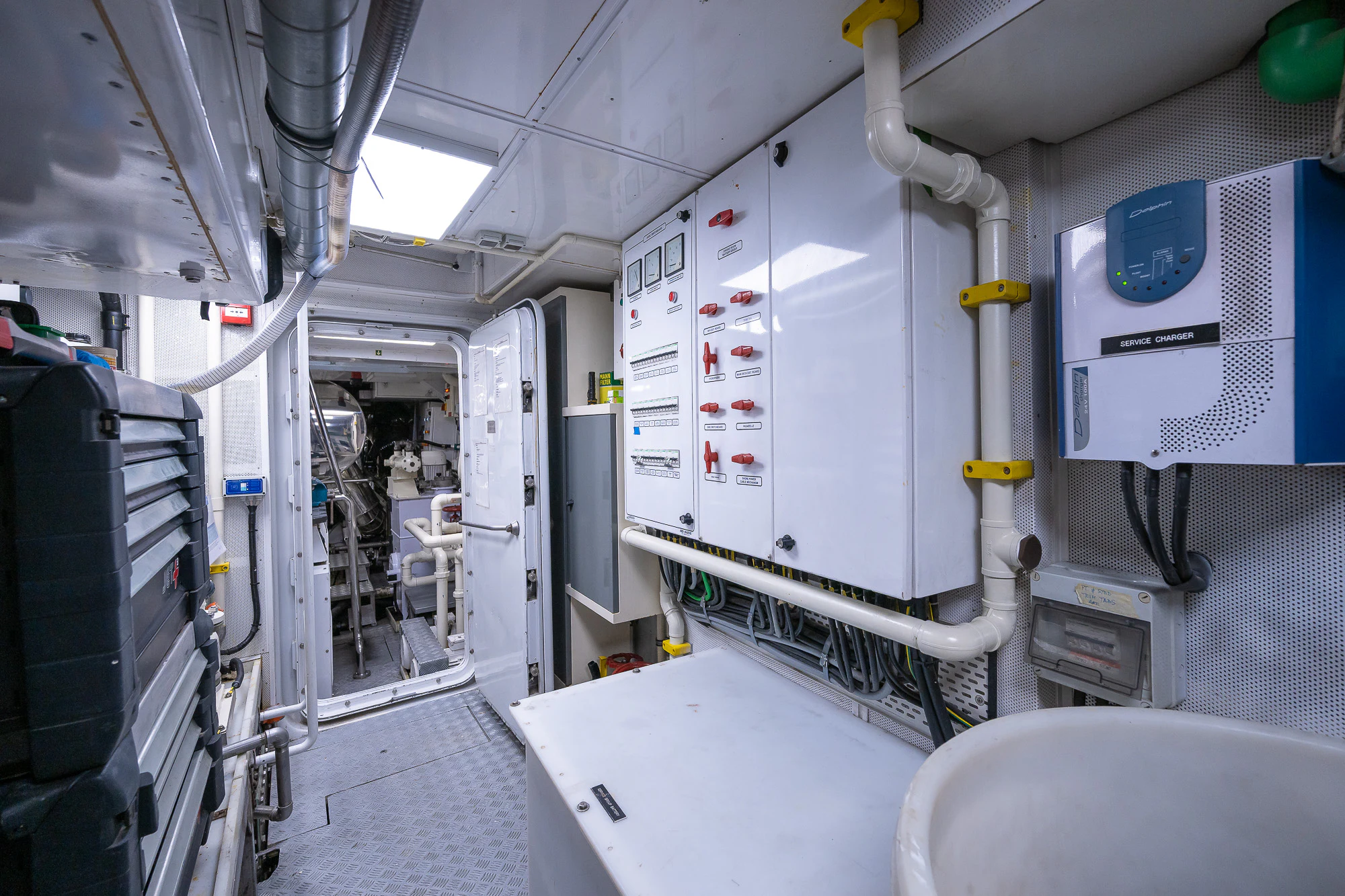 a room with machinery aboard SHU U RITE Yacht for Sale