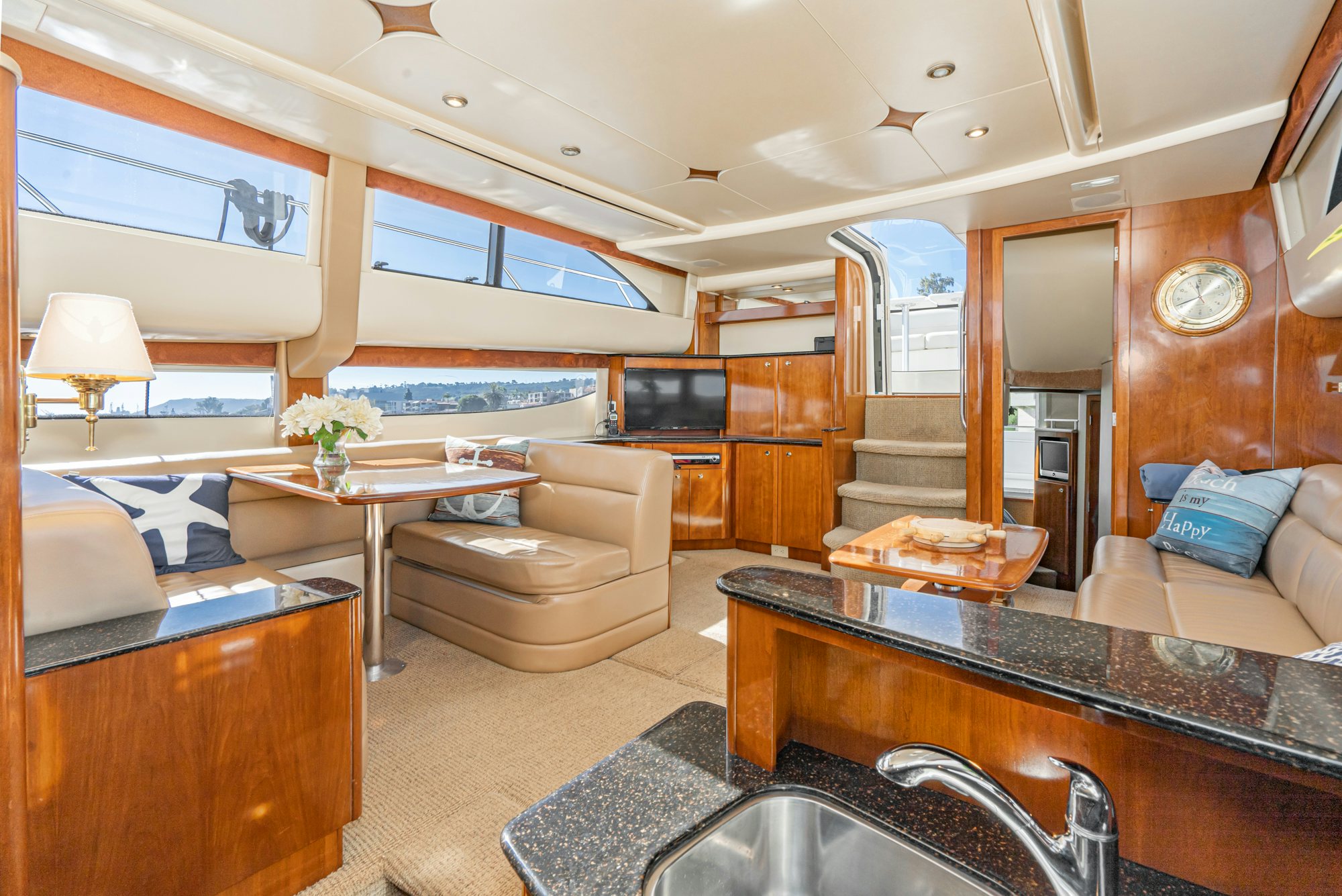 a modern looking living room aboard THE SEA IS FOR ME Yacht for Sale