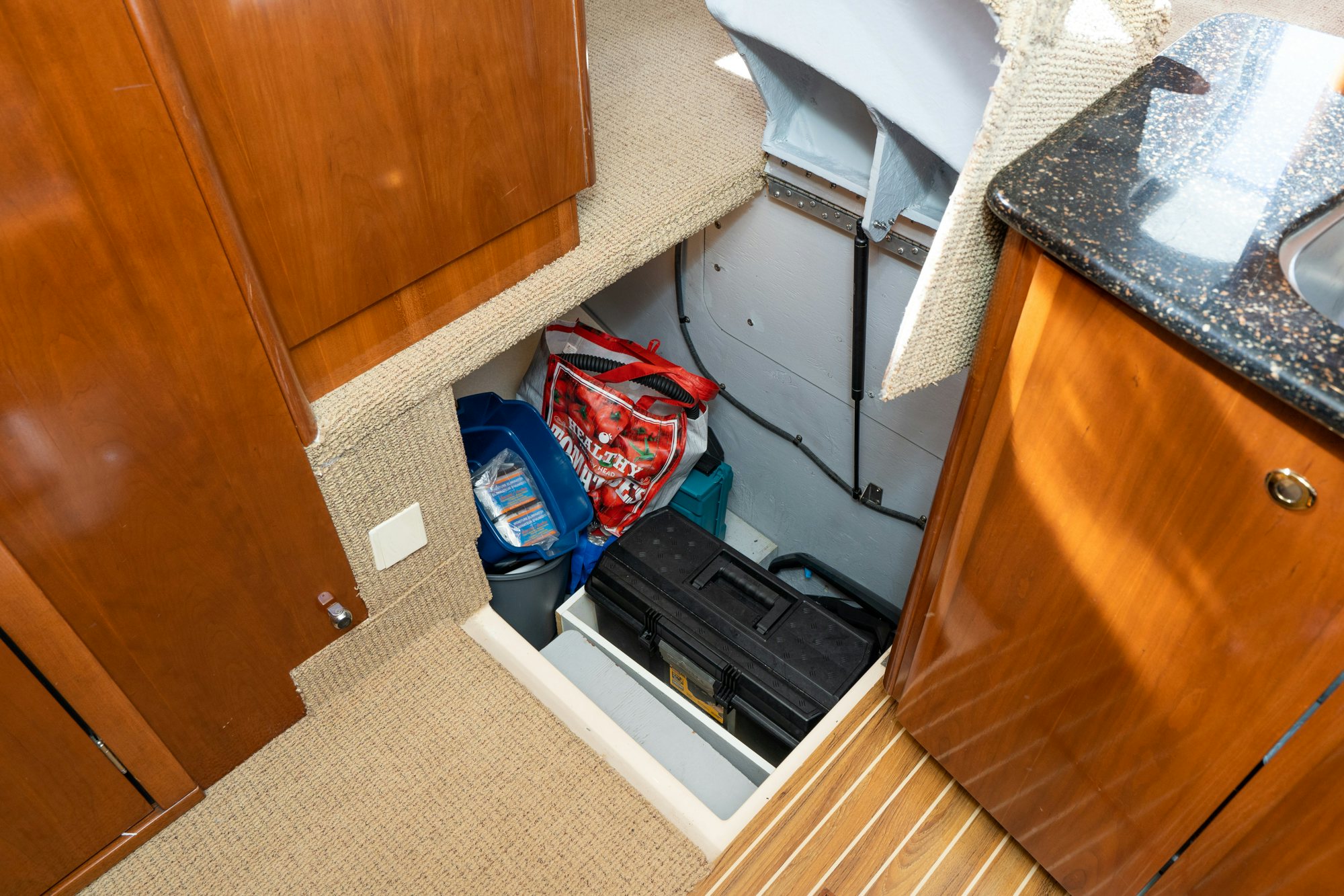 a small kitchen with a sink aboard THE SEA IS FOR ME Yacht for Sale