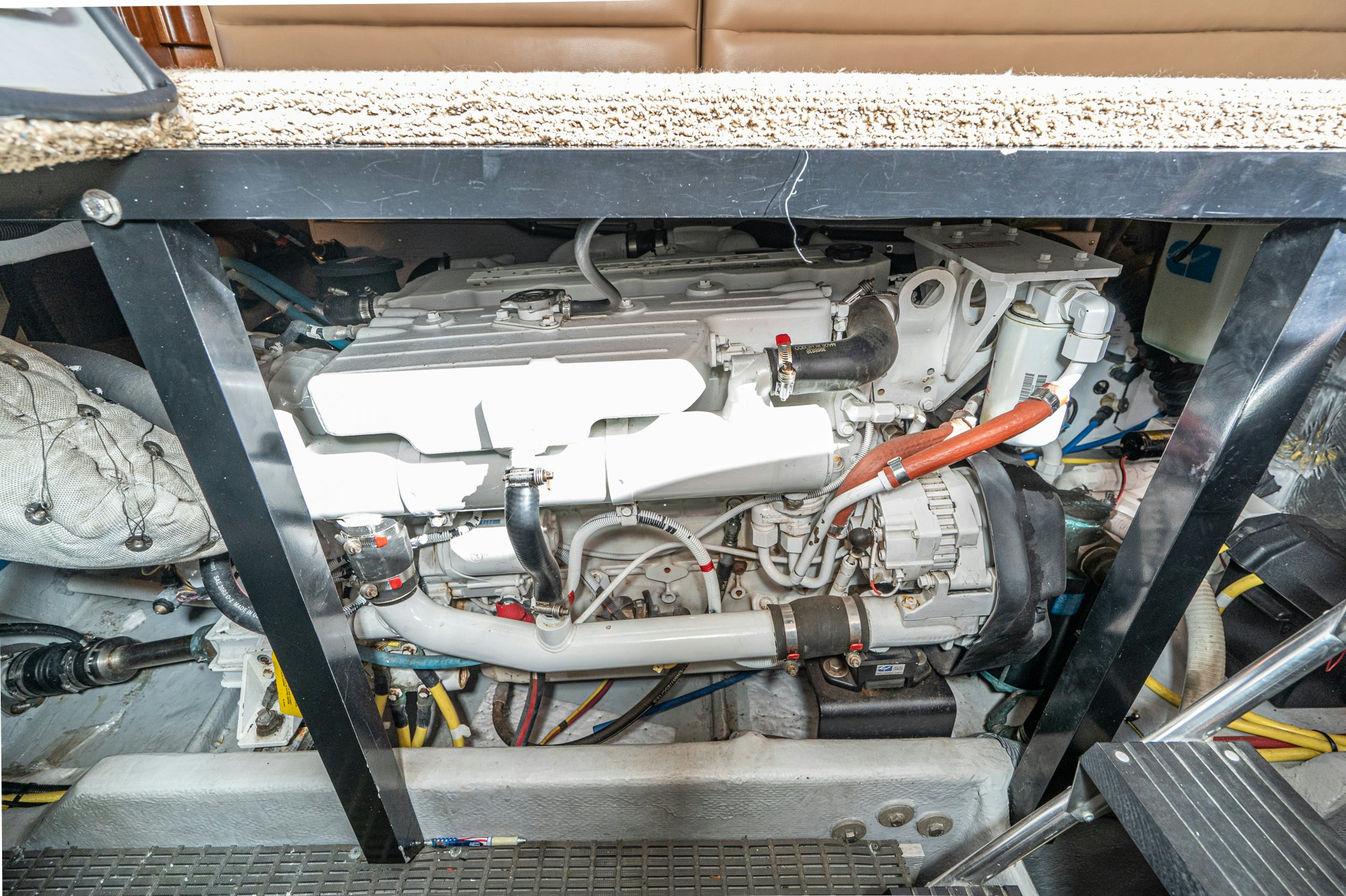 a car engine with a car hood aboard THE SEA IS FOR ME Yacht for Sale