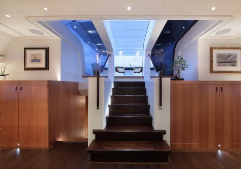 a staircase in a building aboard MIRASOL Yacht for Sale