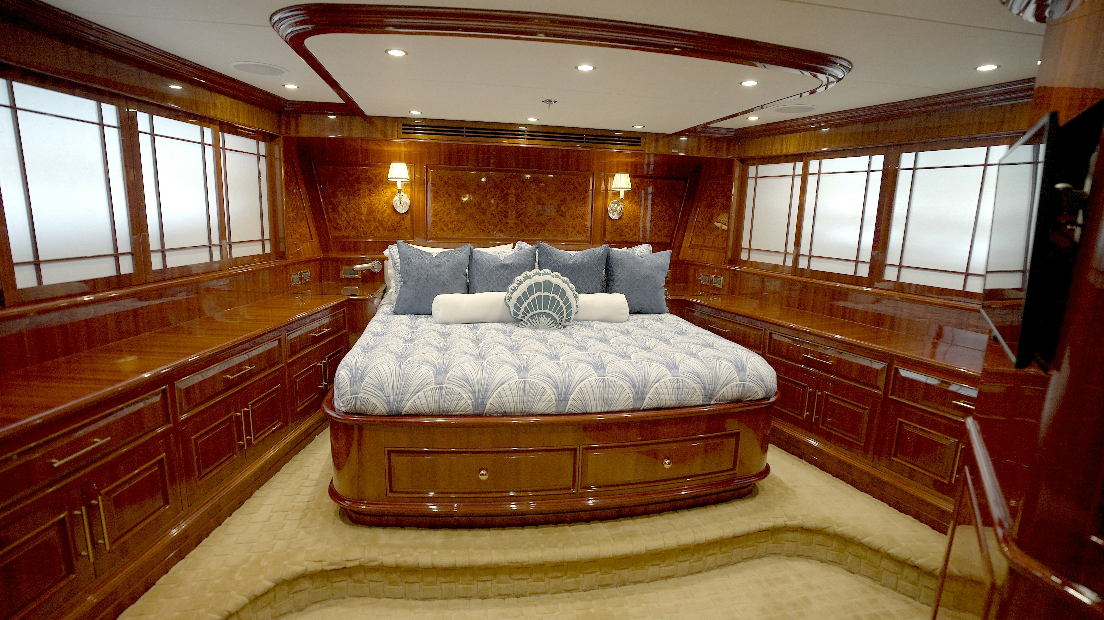 a bed in a cabin aboard HOMECOMING Yacht for Sale