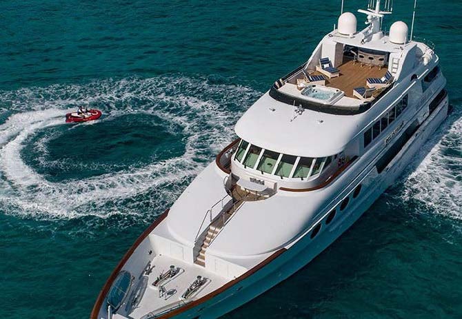 a boat on the water aboard RELENTLESS Yacht for Charter