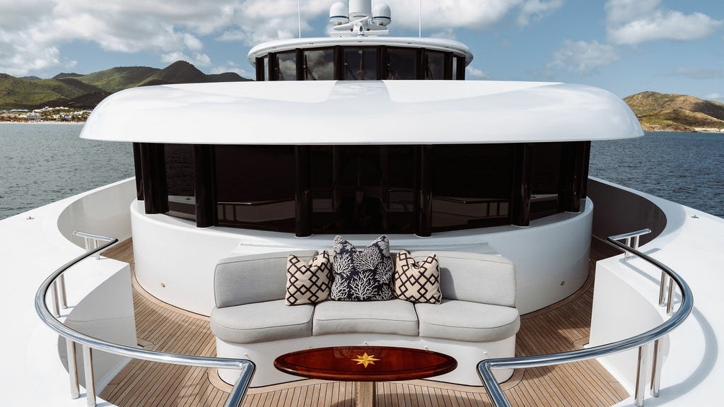 a white boat on a table aboard LADY BETH Yacht for Charter