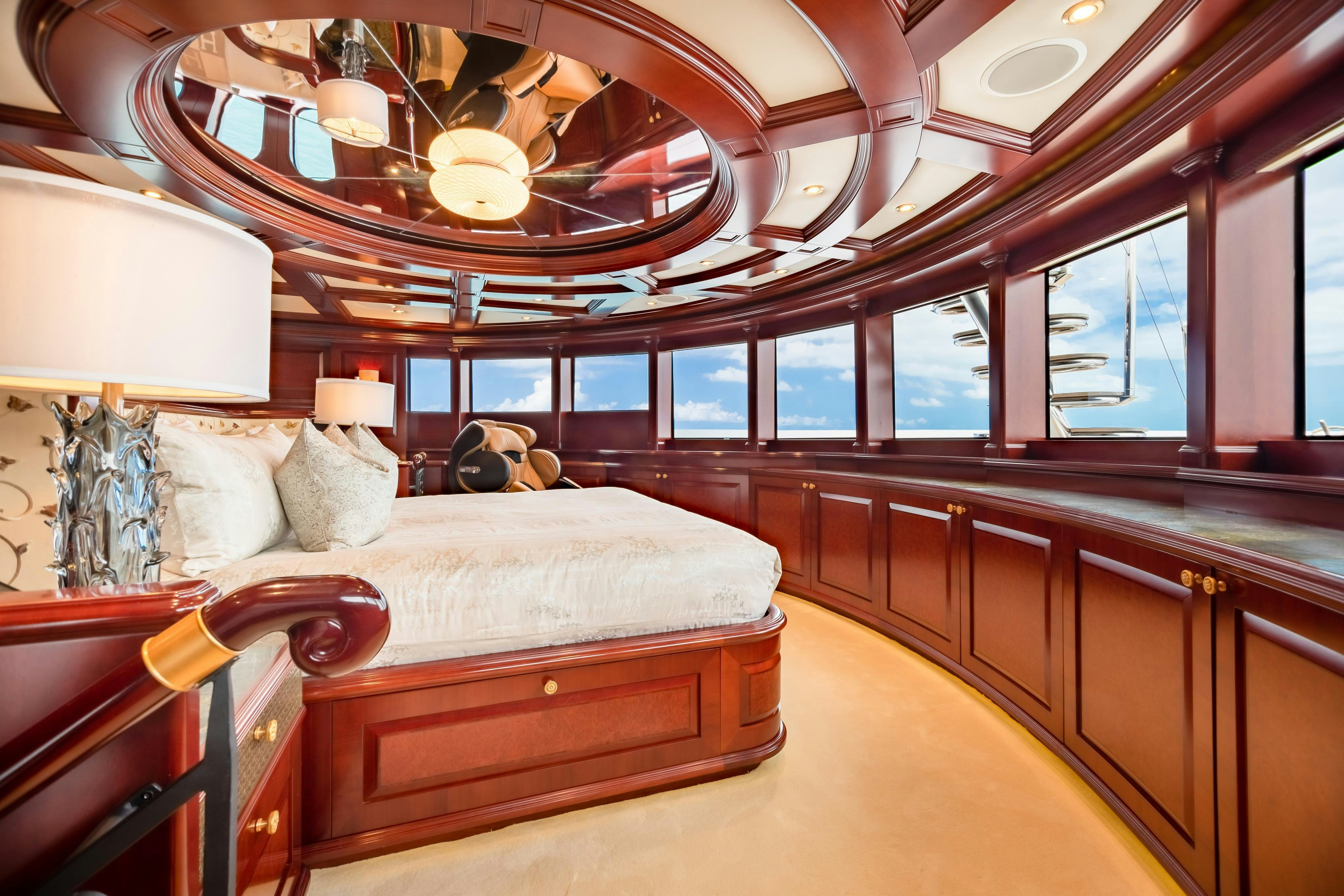 a large bedroom with a large bed aboard TCB Yacht for Charter