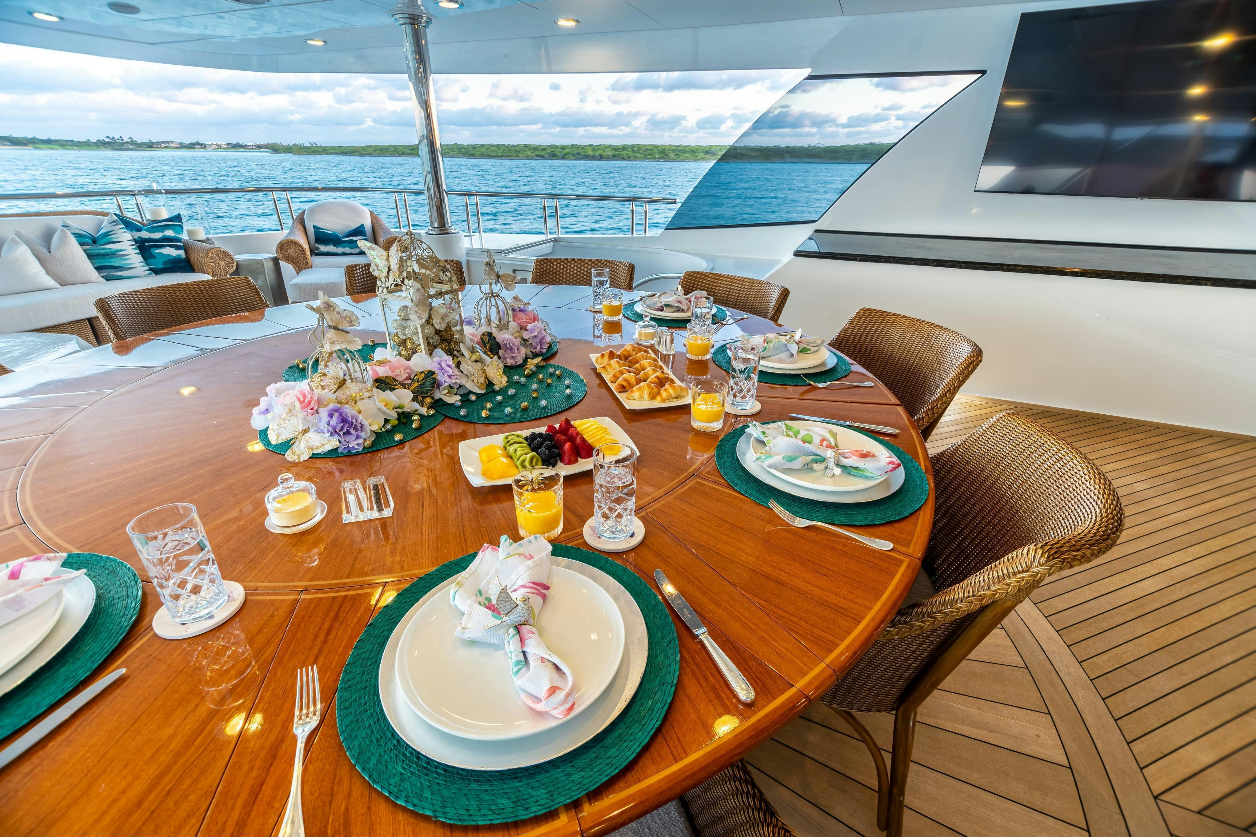 a table with food on it aboard TCB Yacht for Charter
