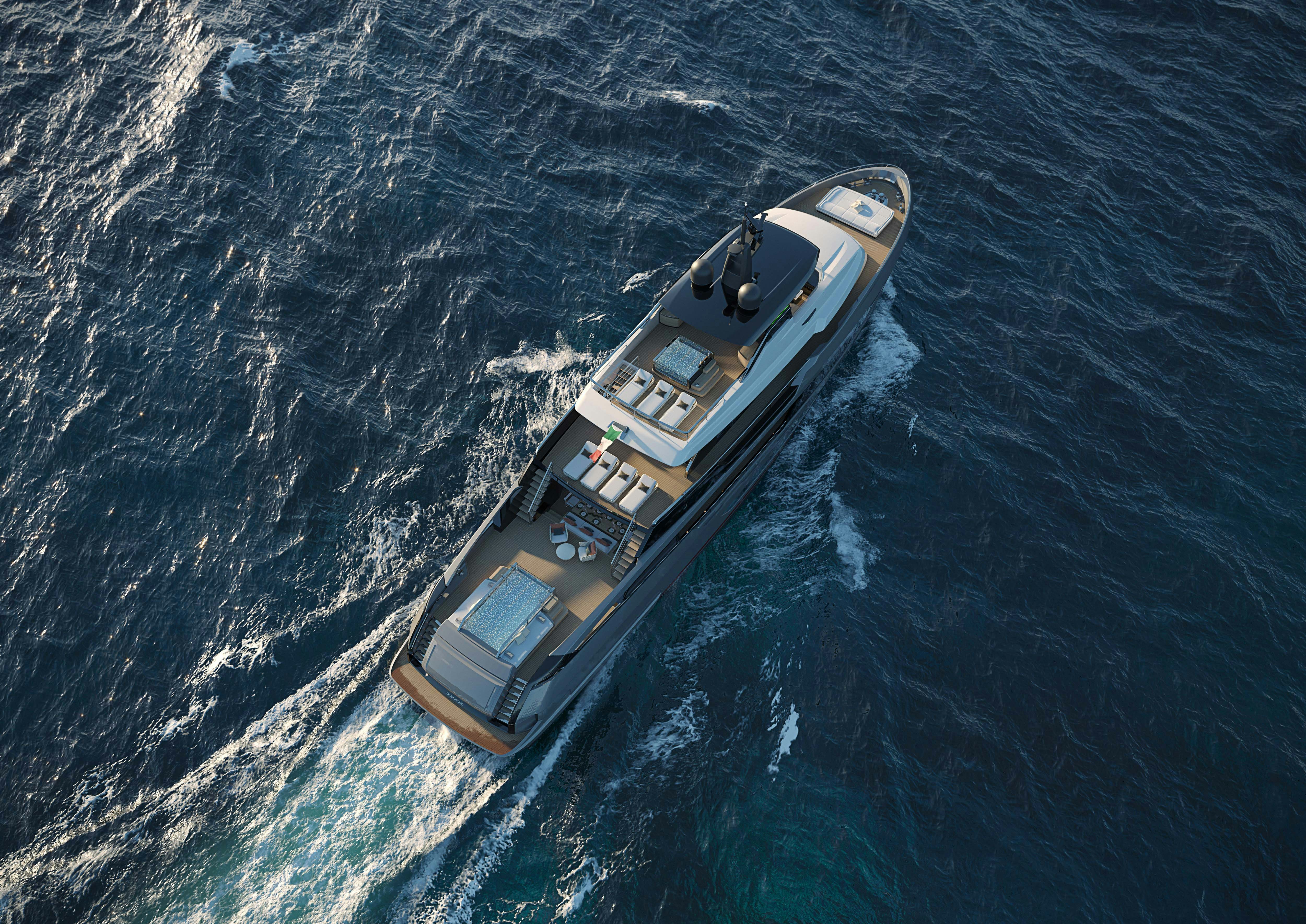 a high angle view of a ship aboard OCEAN KING DOGE 400 Yacht for Sale