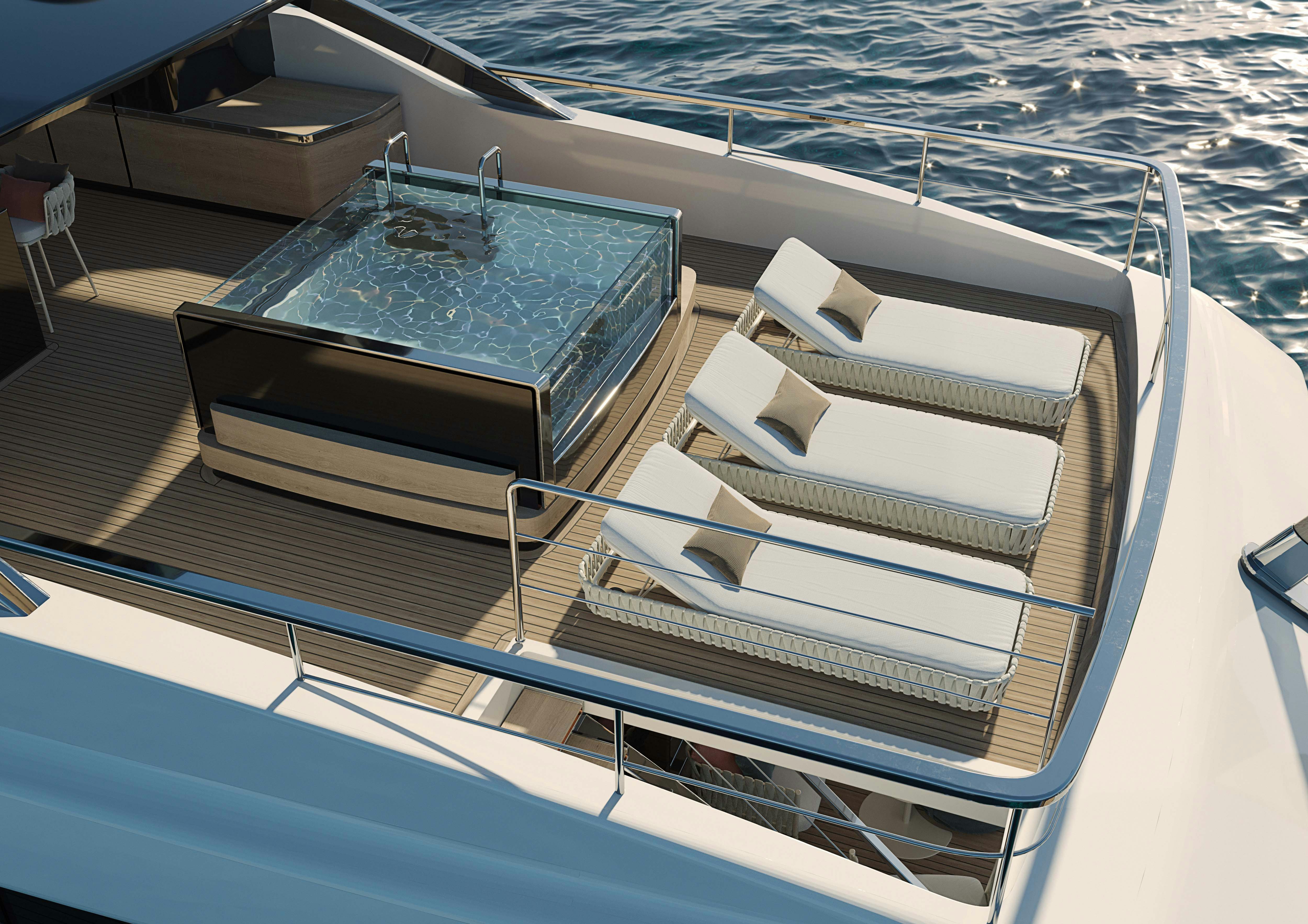 a deck with a pool aboard OCEAN KING DOGE 400 Yacht for Sale