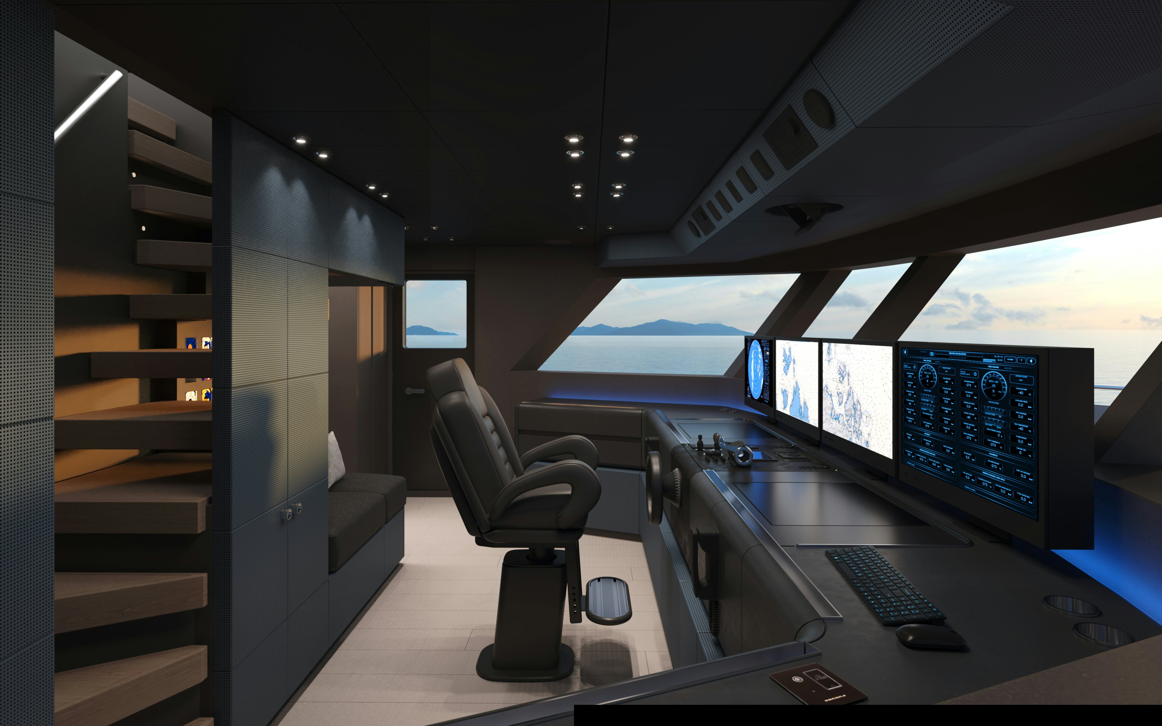 a room with computers and monitors aboard OCEAN KING DOGE 400 Yacht for Sale