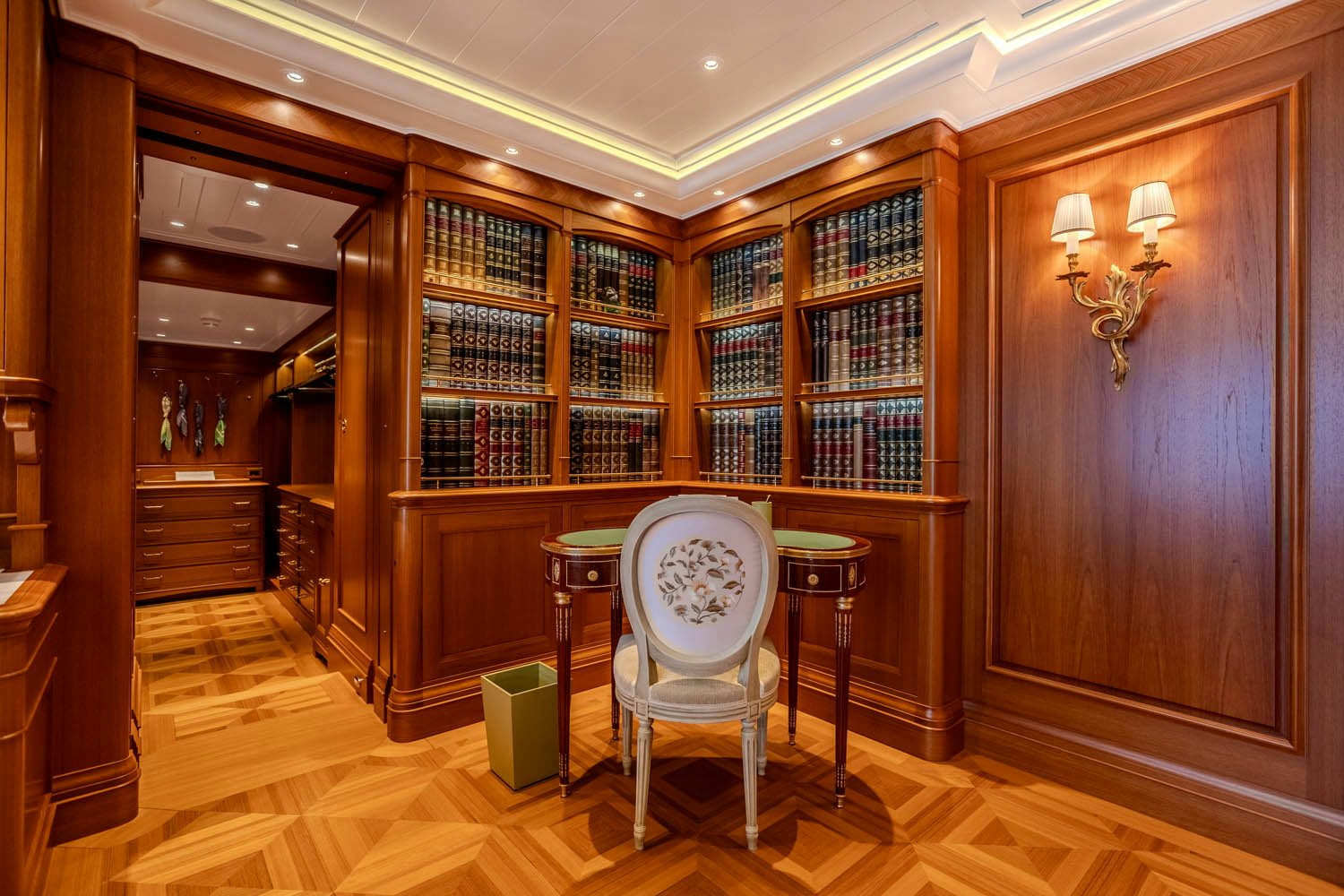 a room with a table and chairs aboard SEA OWL Yacht for Charter
