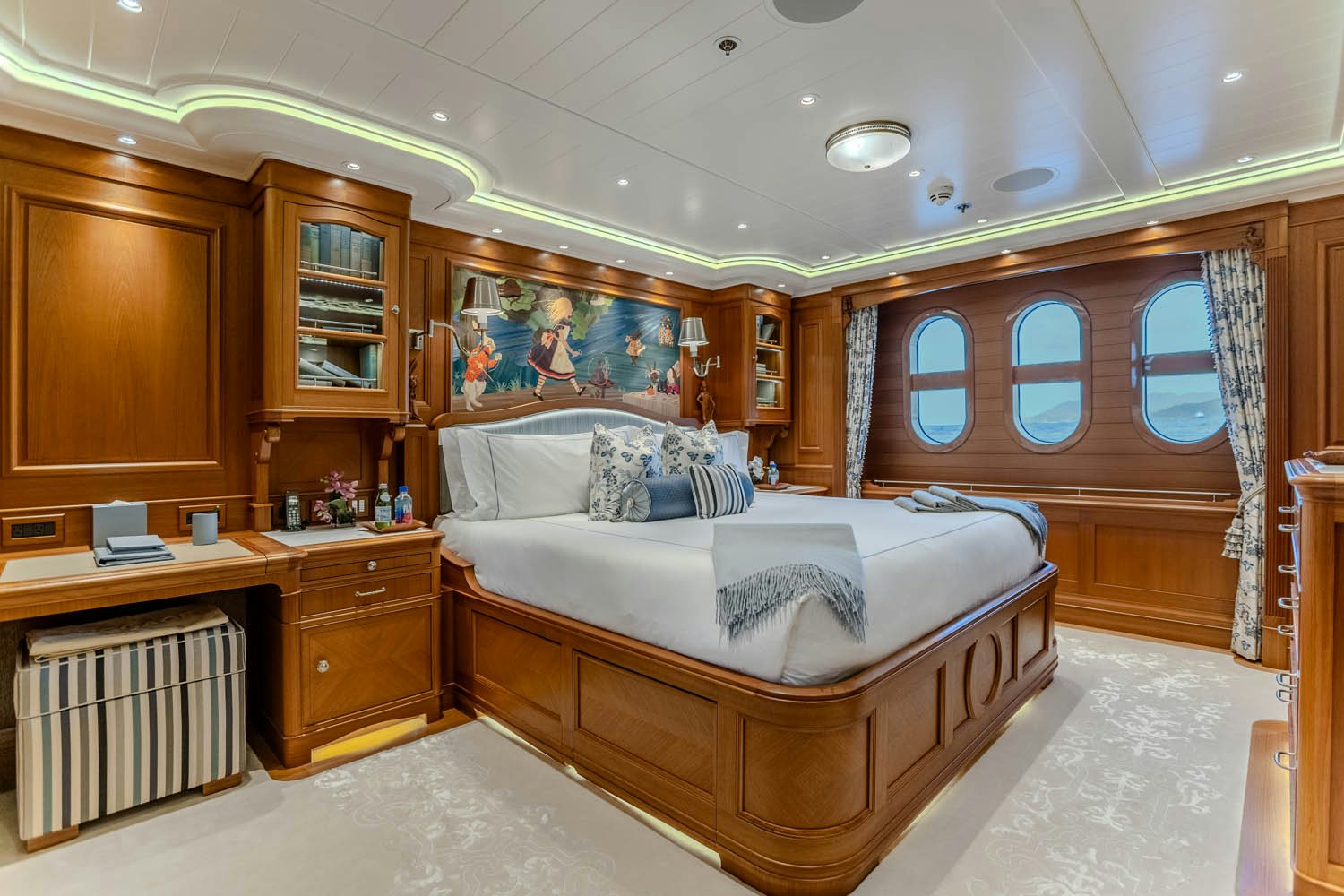 a large bedroom with a large bed aboard SEA OWL Yacht for Charter