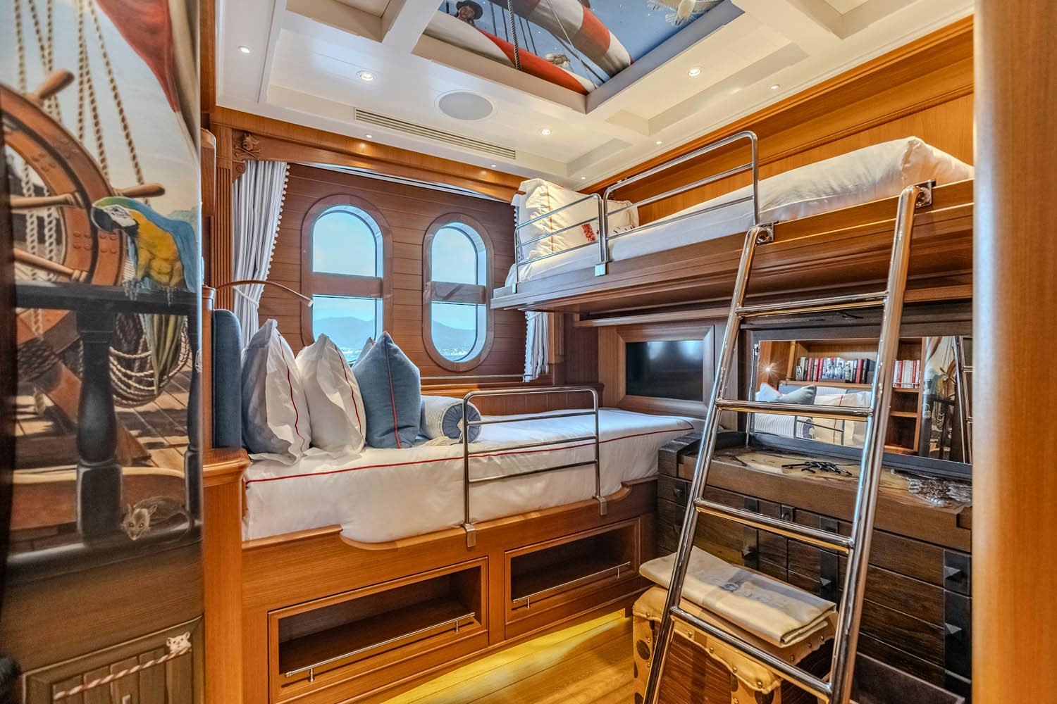 a bunk bed in a tent aboard SEA OWL Yacht for Charter