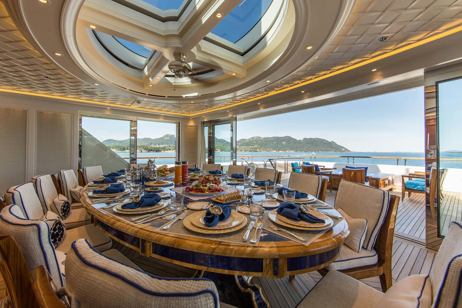 a dining table on a boat aboard SEA OWL Yacht for Charter