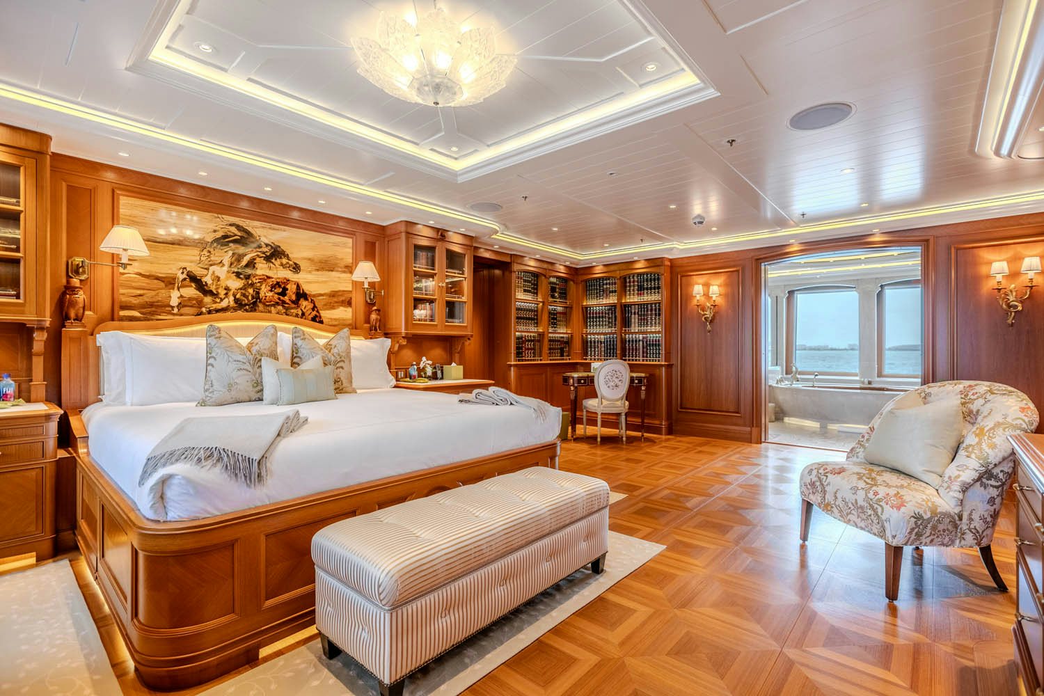 a large bedroom with a large bed aboard SEA OWL Yacht for Charter