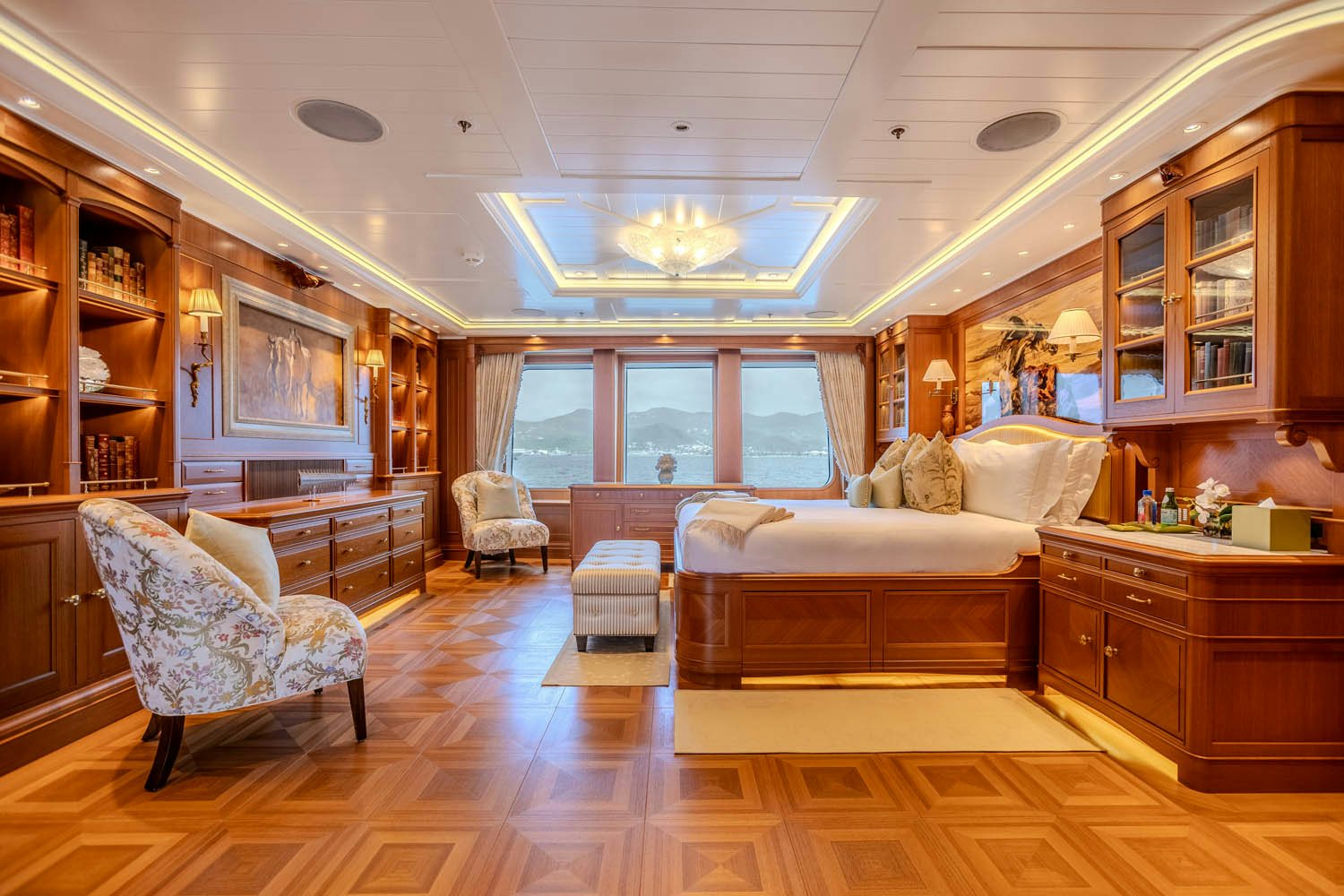 a living room with a couch and a table aboard SEA OWL Yacht for Charter