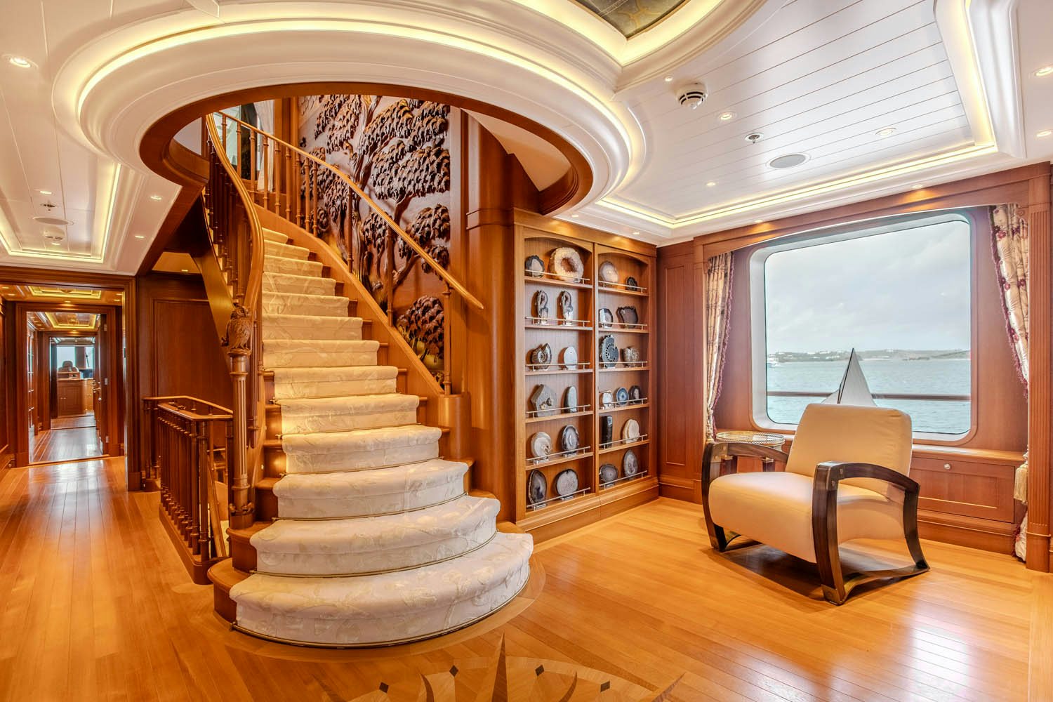 a staircase in a house aboard SEA OWL Yacht for Charter
