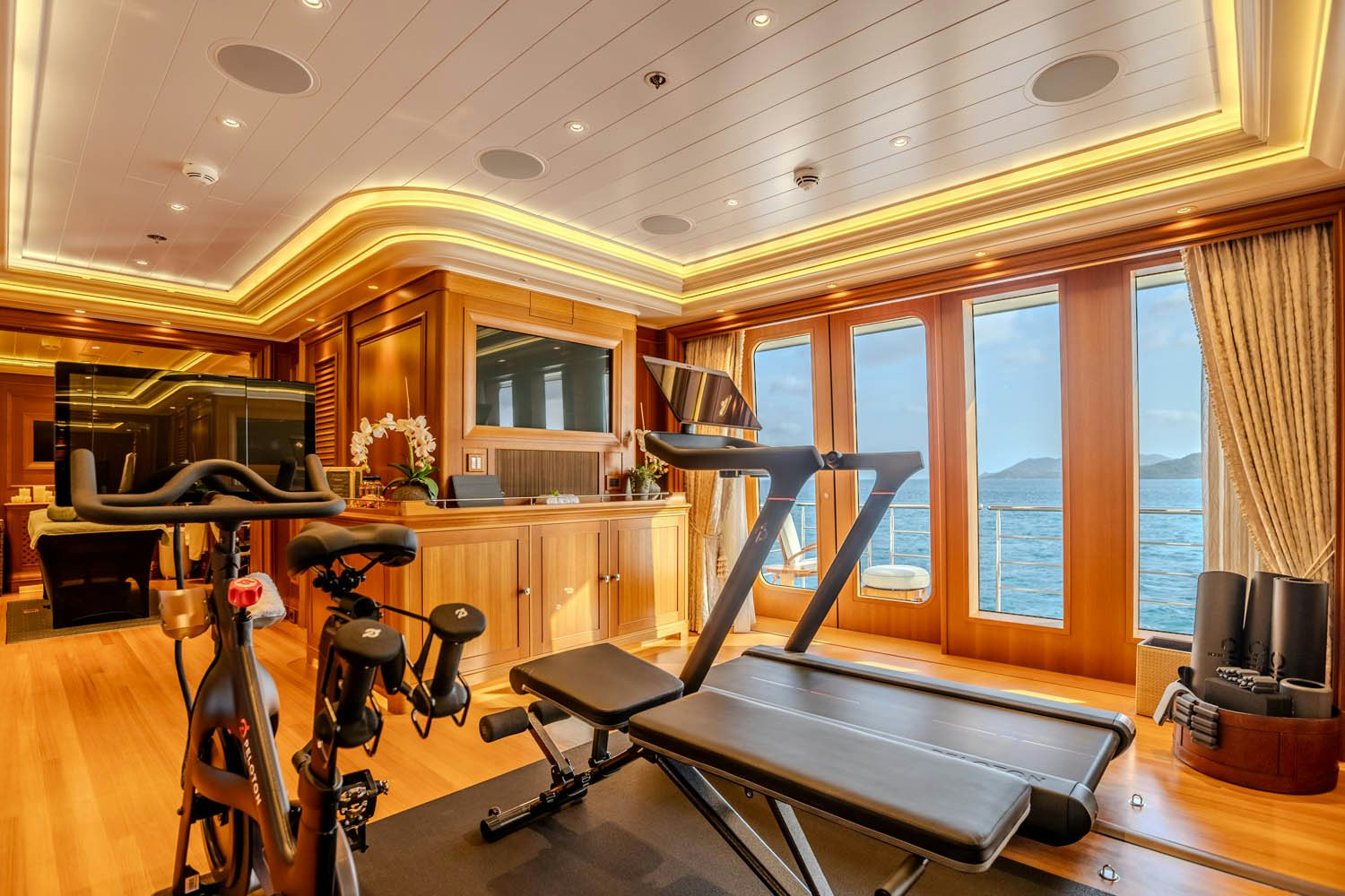 a room with a table and chairs aboard SEA OWL Yacht for Charter