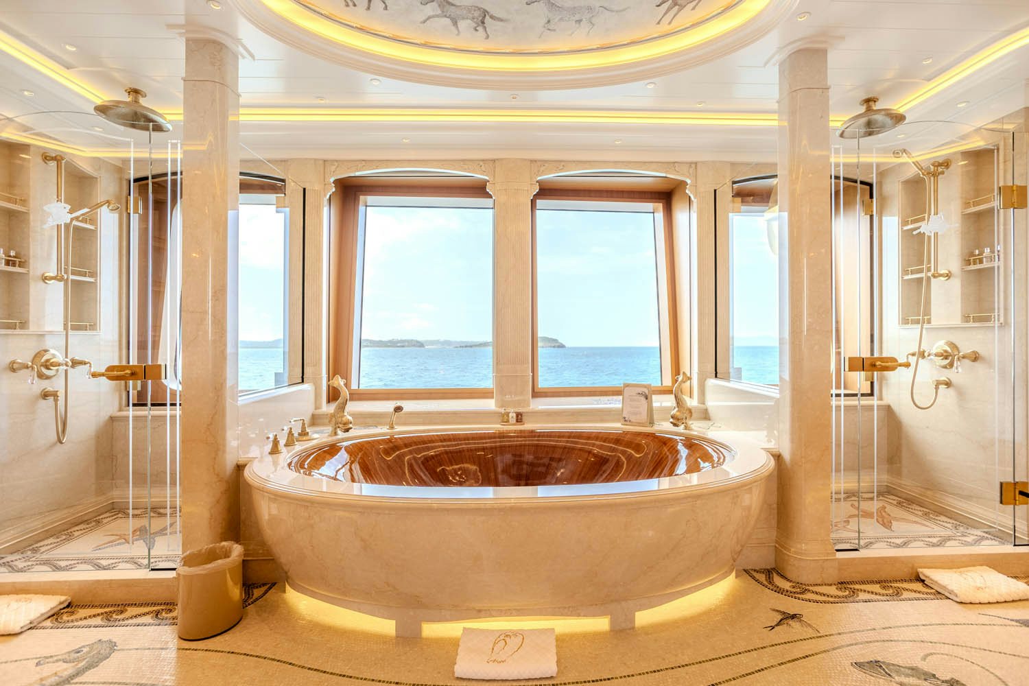 a large bathroom with a large tub aboard SEA OWL Yacht for Charter