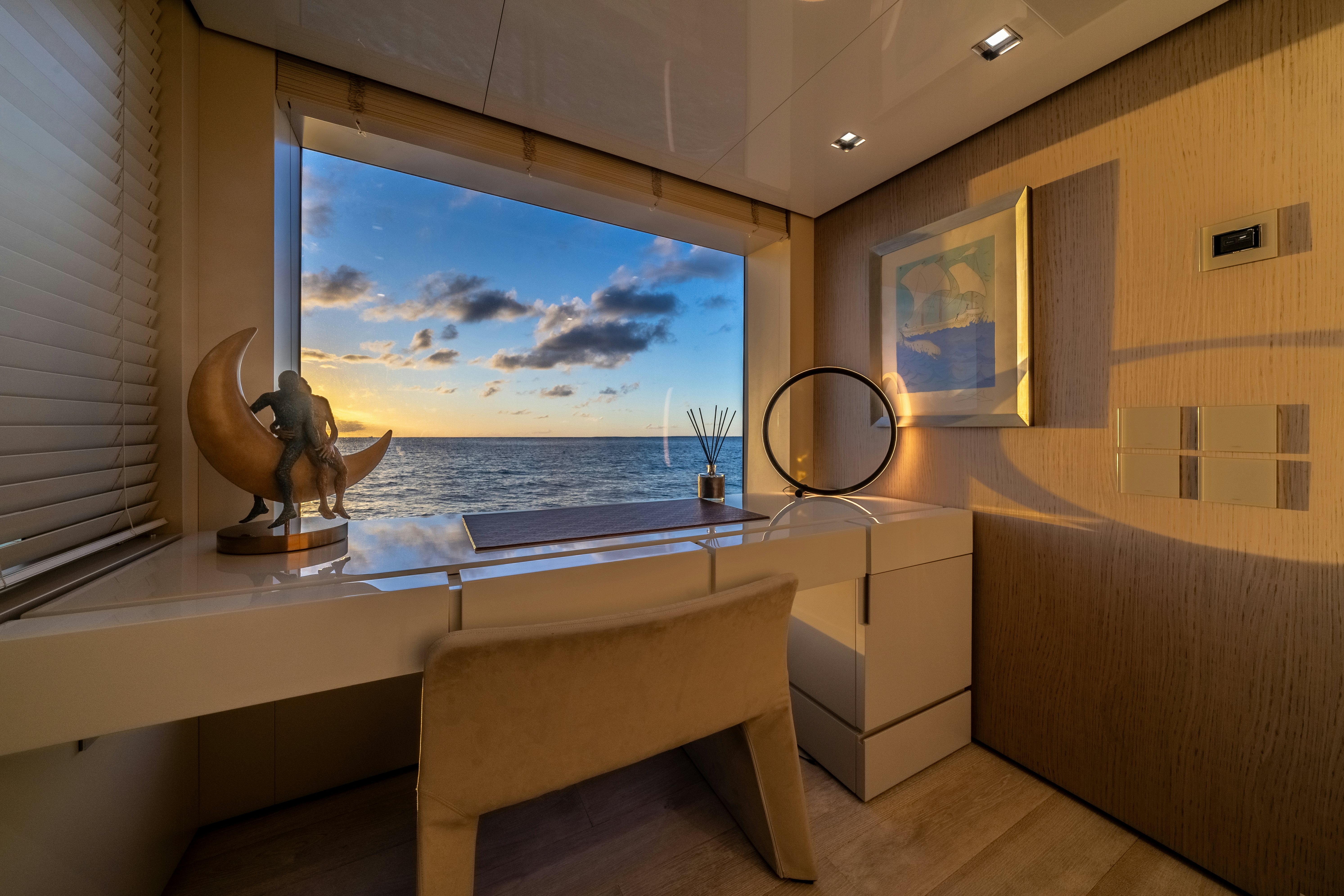 a room with a large window and a view of the water aboard EMOCEAN Yacht for Sale