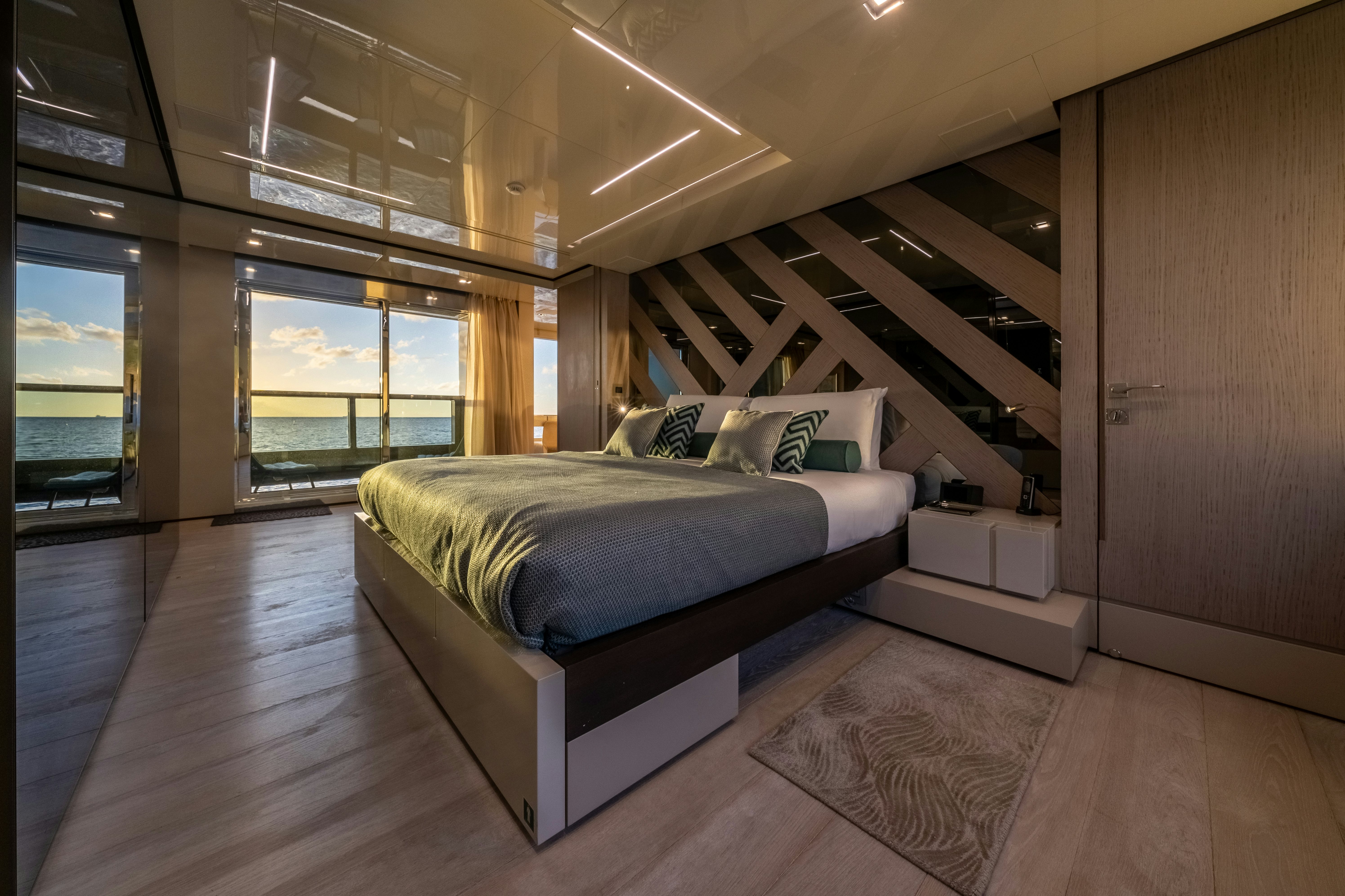 a bed in a room aboard EMOCEAN Yacht for Sale