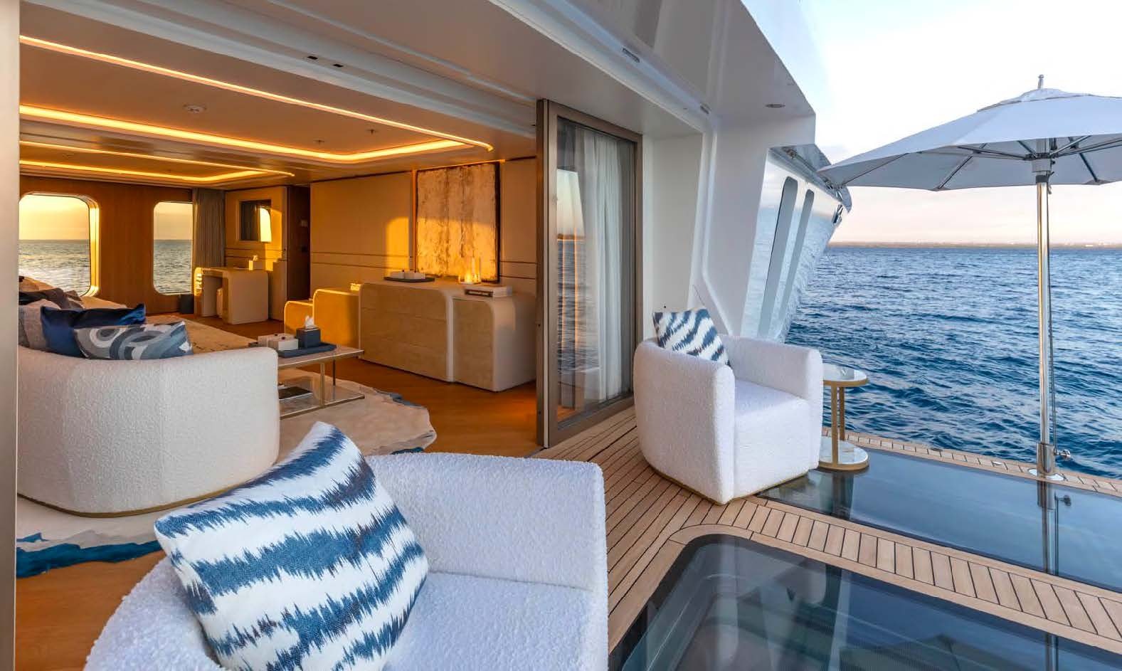 a living room with a large body of water aboard MOONSTONE Yacht for Sale
