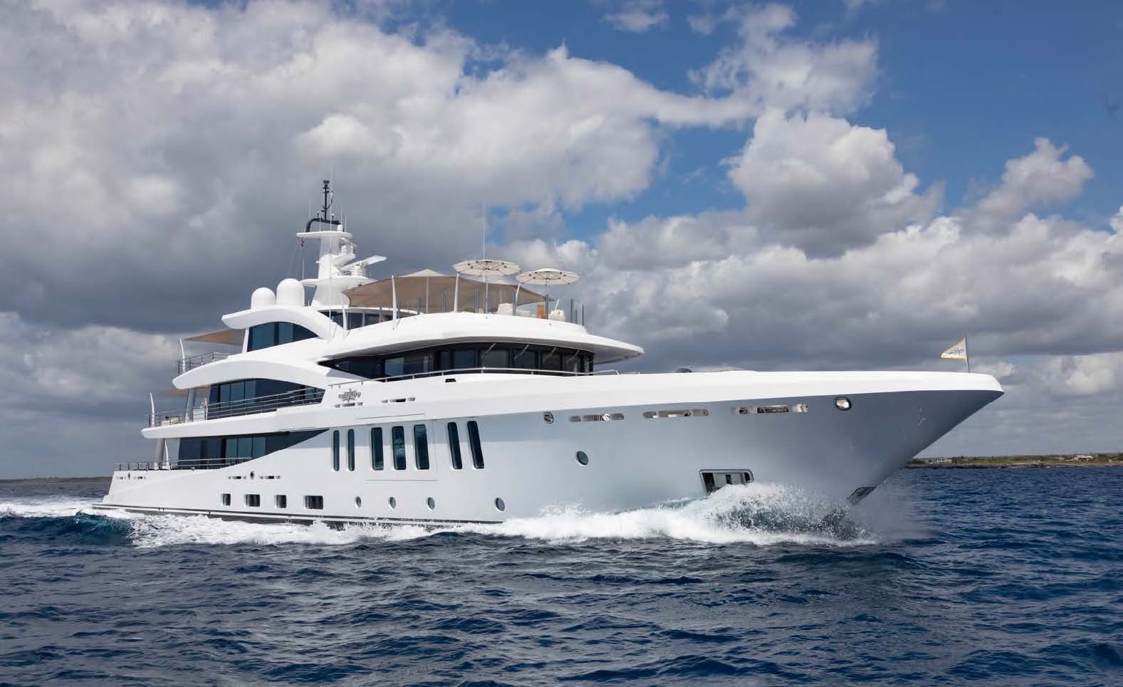 a white yacht on the water aboard MOONSTONE Yacht for Sale