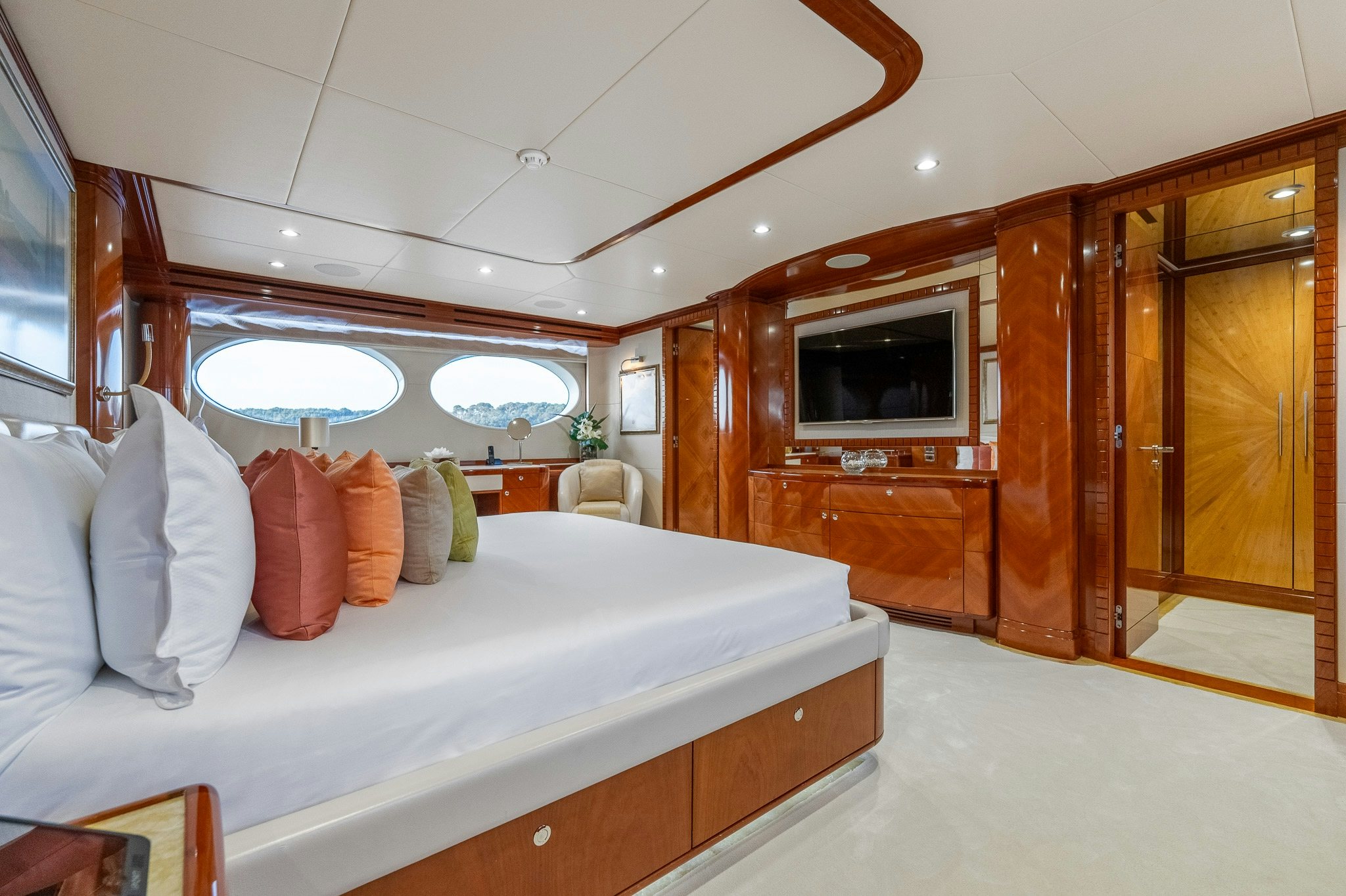 a bed in a room aboard GRAND CRU Yacht for Sale