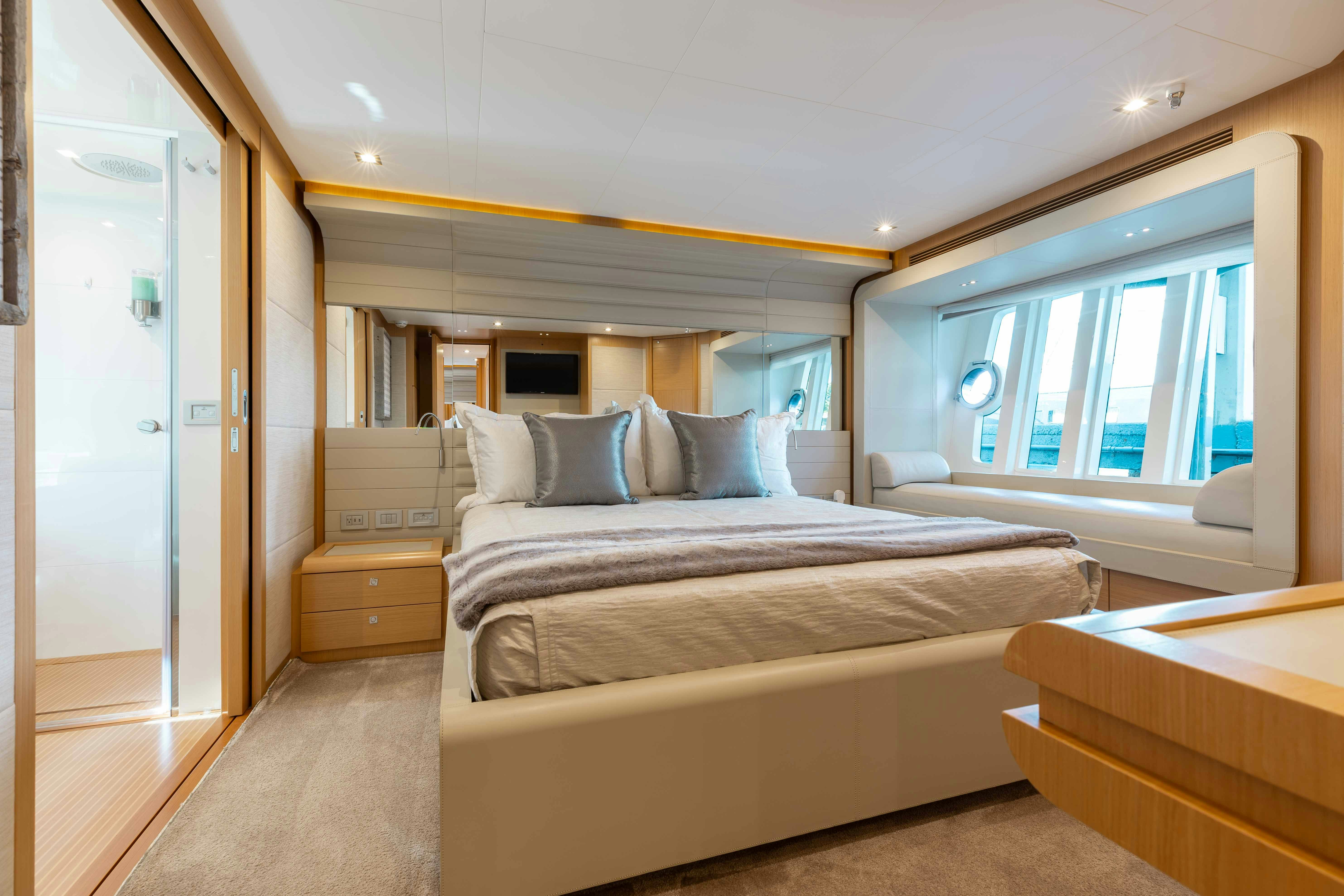 a room with two beds aboard LIVING LIFE 3 Yacht for Sale
