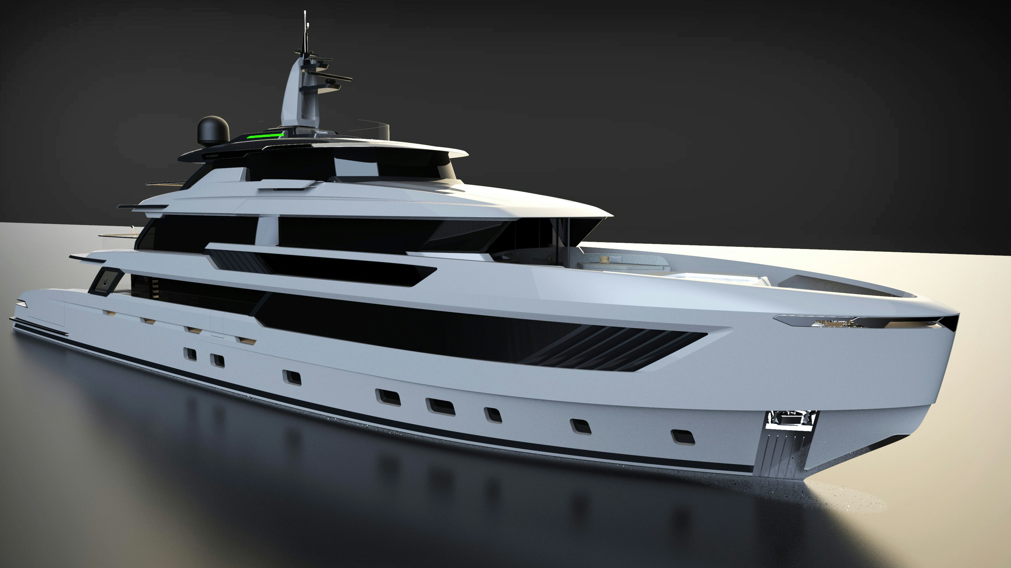 a white yacht with black trim aboard OCEAN KING DOGE 500 Yacht for Sale