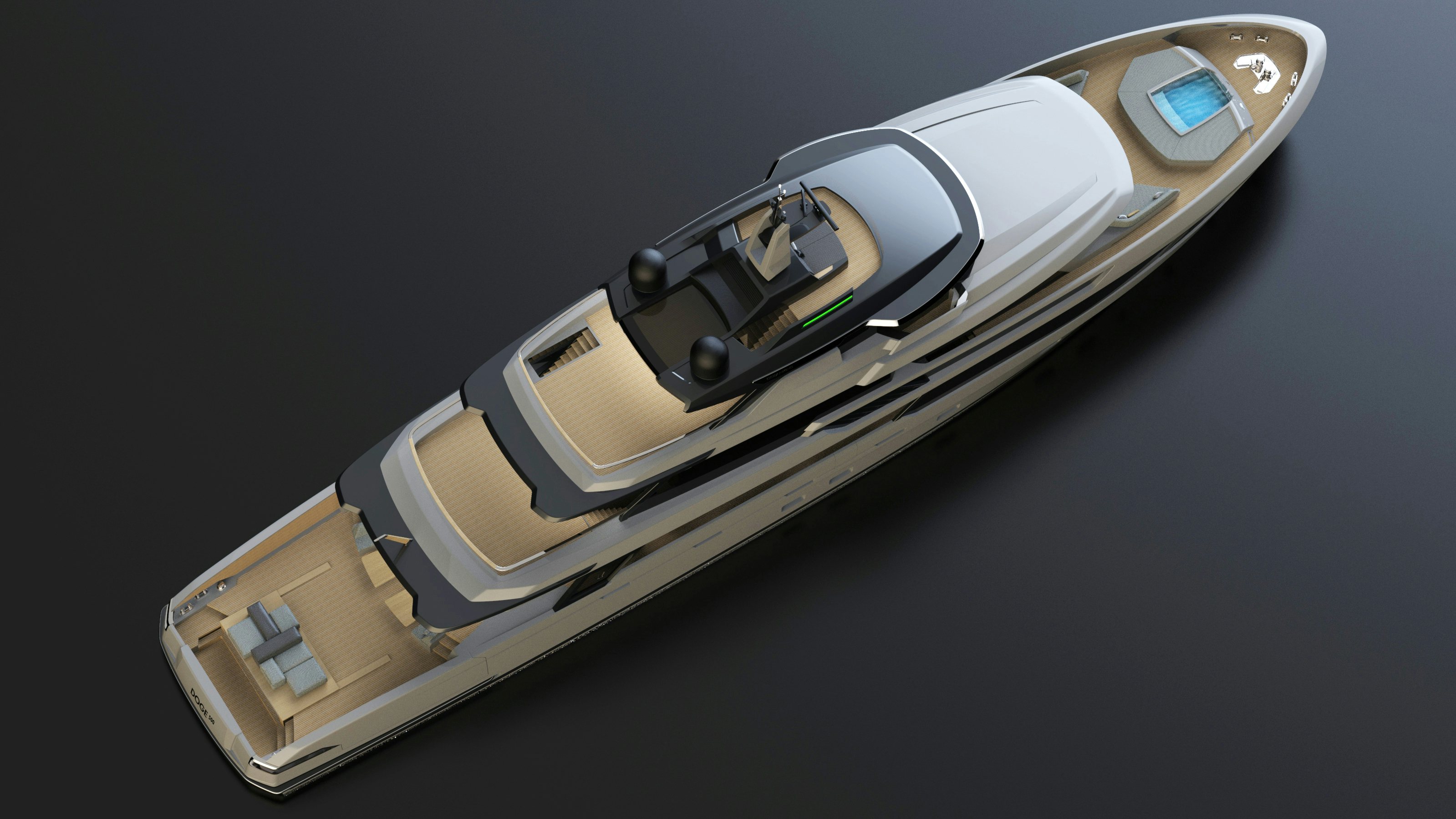 a silver and gold model of a car aboard OCEAN KING DOGE 500 Yacht for Sale