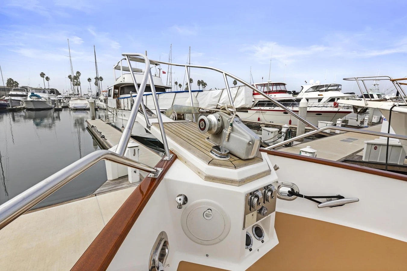 a boat parked in a harbor aboard INDABA Yacht for Sale