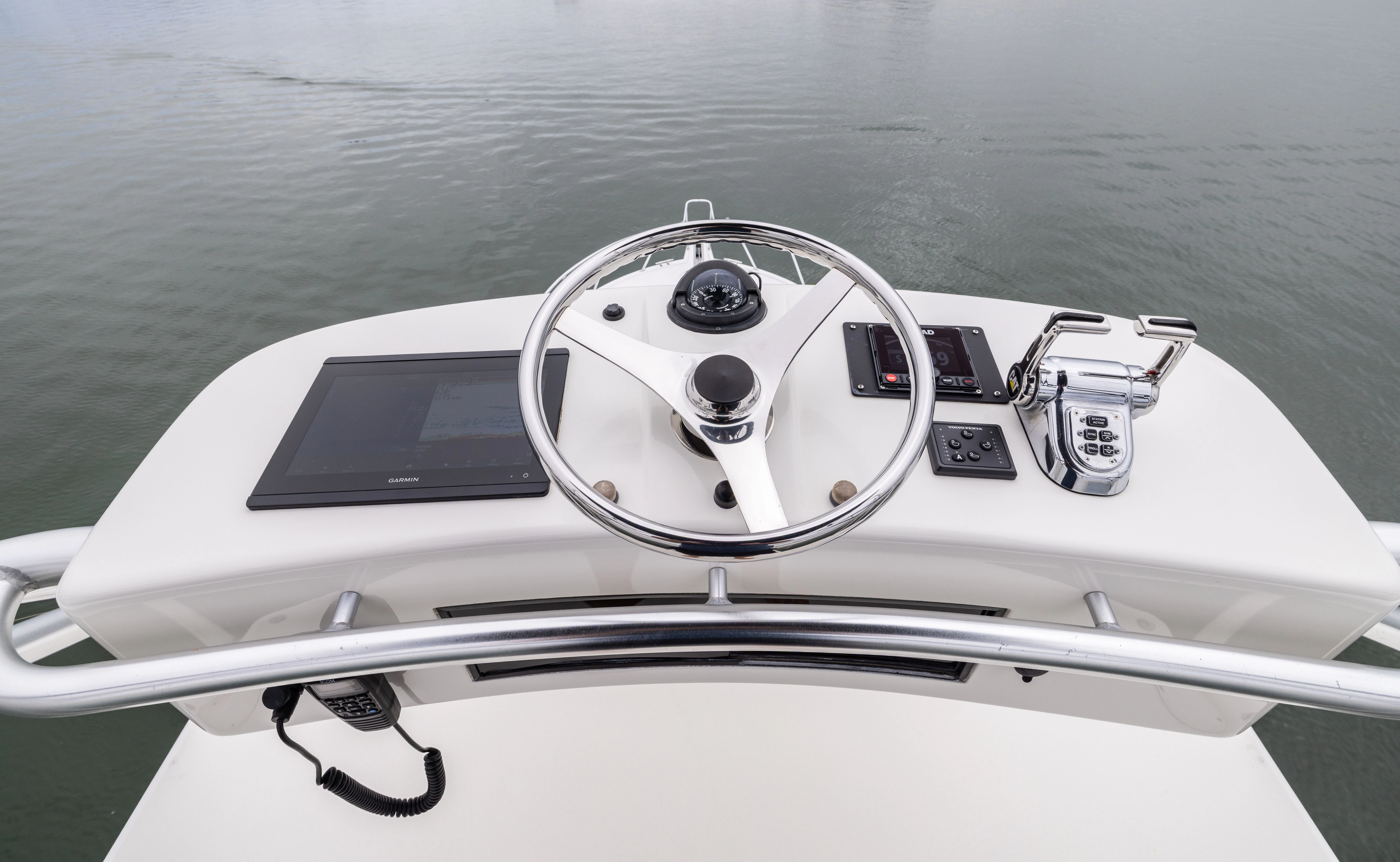 a white speedboat with a steering wheel and a steering wheel aboard SHOW TIME Yacht for Sale