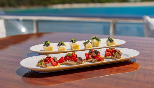 a tray of sushi aboard SCOTT FREE Yacht for Charter