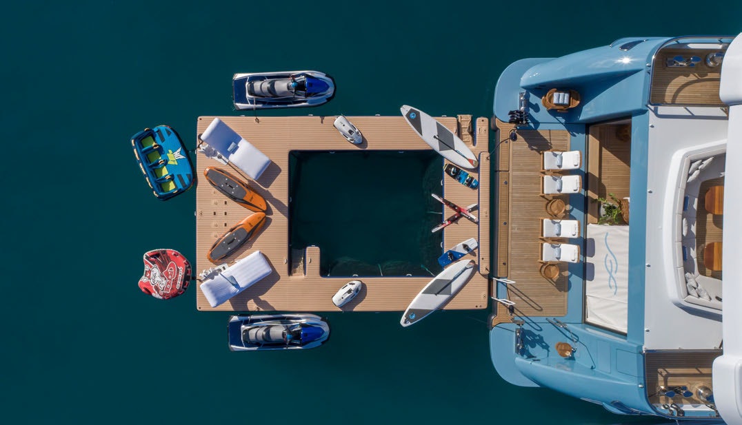 a group of objects on a blue surface aboard SCOTT FREE Yacht for Charter