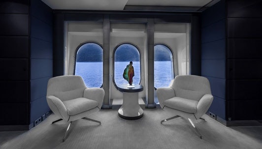 a room with a glass table and chairs and a window aboard SCOTT FREE Yacht for Charter