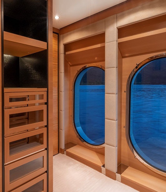 a room with a door and a window aboard SCOTT FREE Yacht for Charter