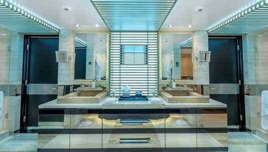 a bathroom with a large countertop aboard SCOTT FREE Yacht for Charter