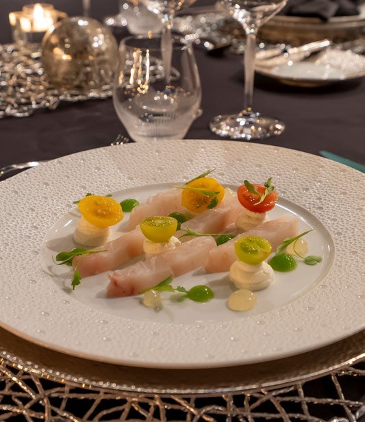 a plate of food aboard SCOTT FREE Yacht for Charter