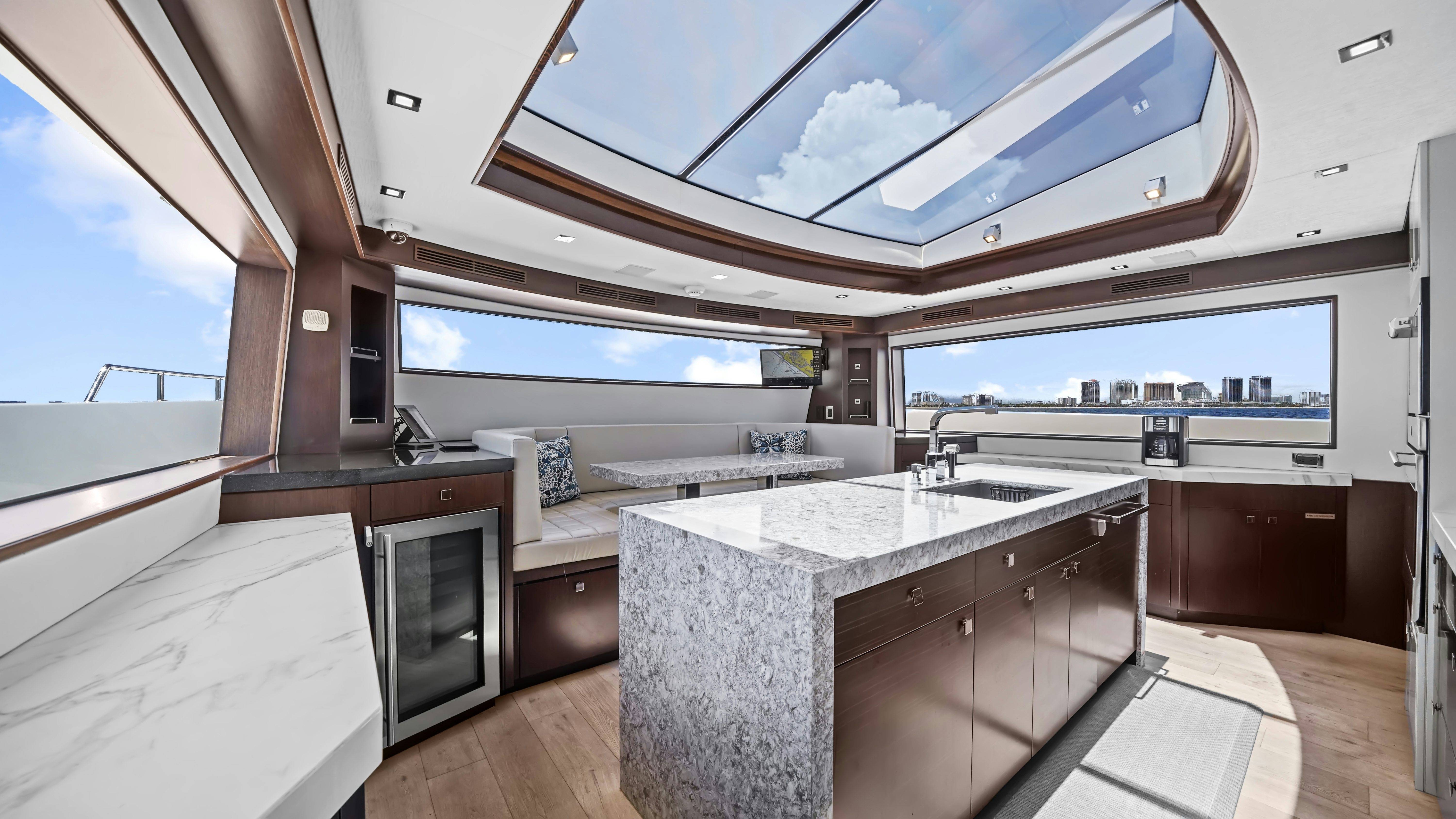 a kitchen with a large island aboard SURPLUS LINES Yacht for Sale