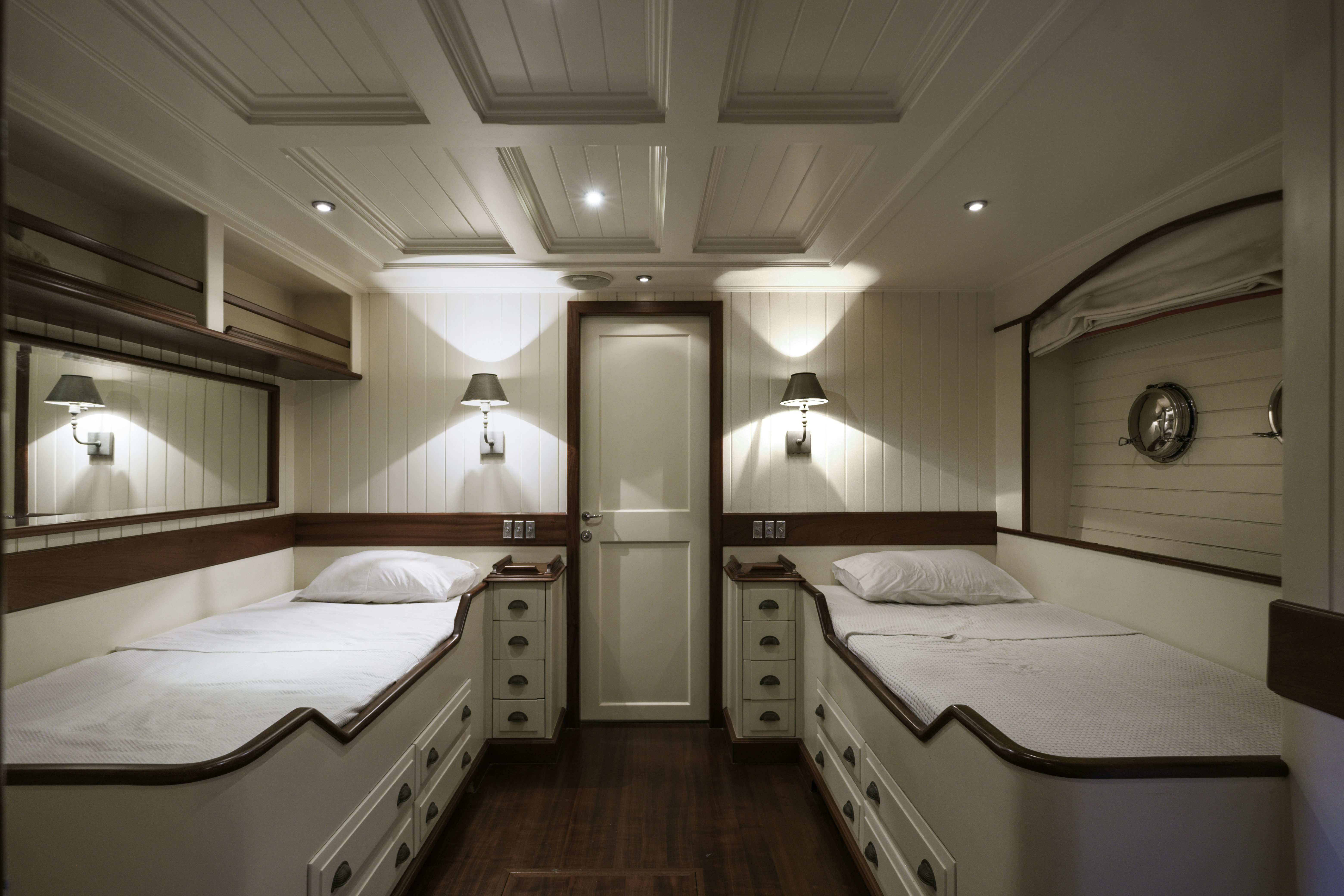 a room with two beds aboard STRANGERS IN THE NIGHT Yacht for Sale