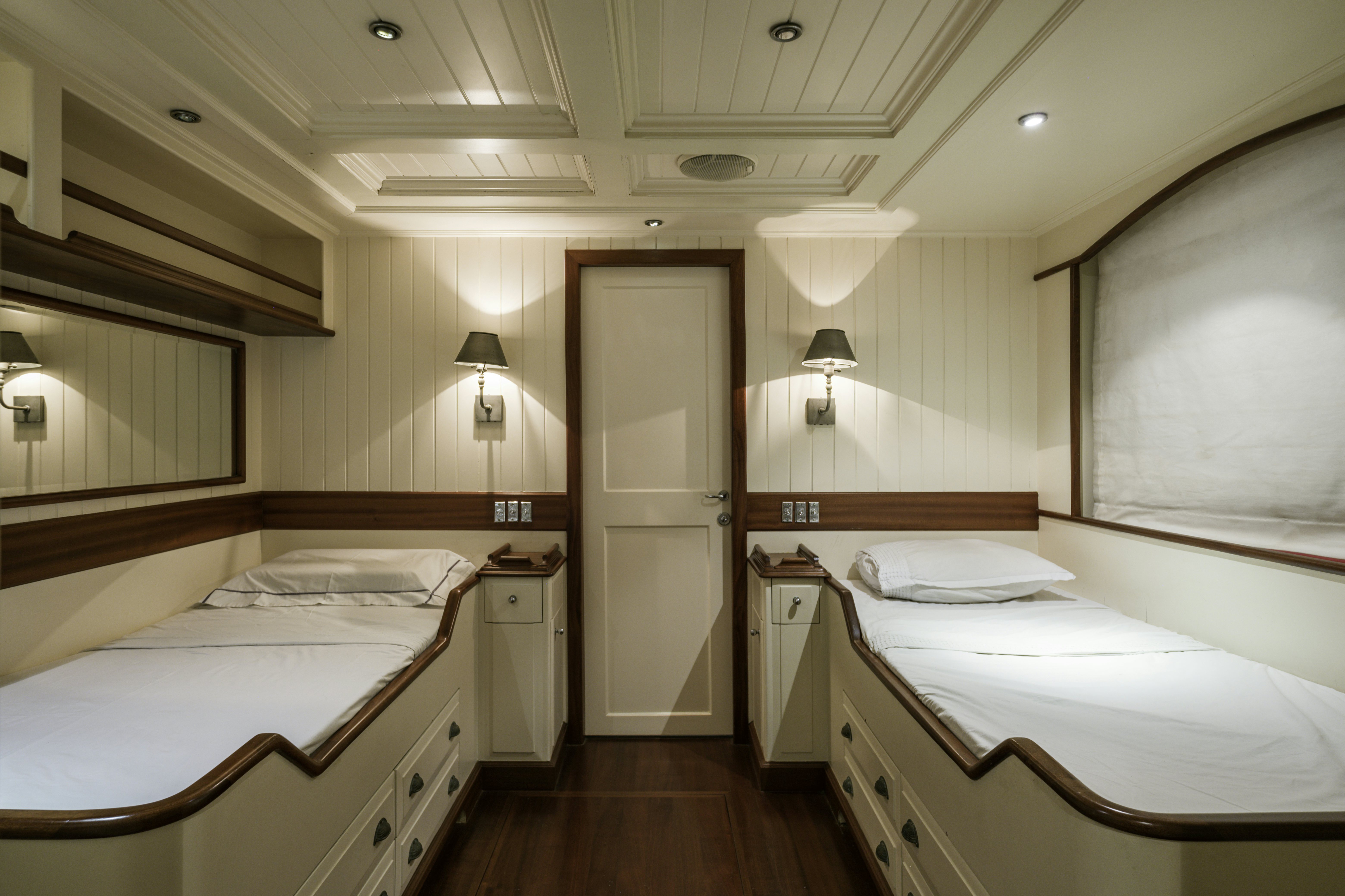 a room with two beds aboard STRANGERS IN THE NIGHT Yacht for Sale