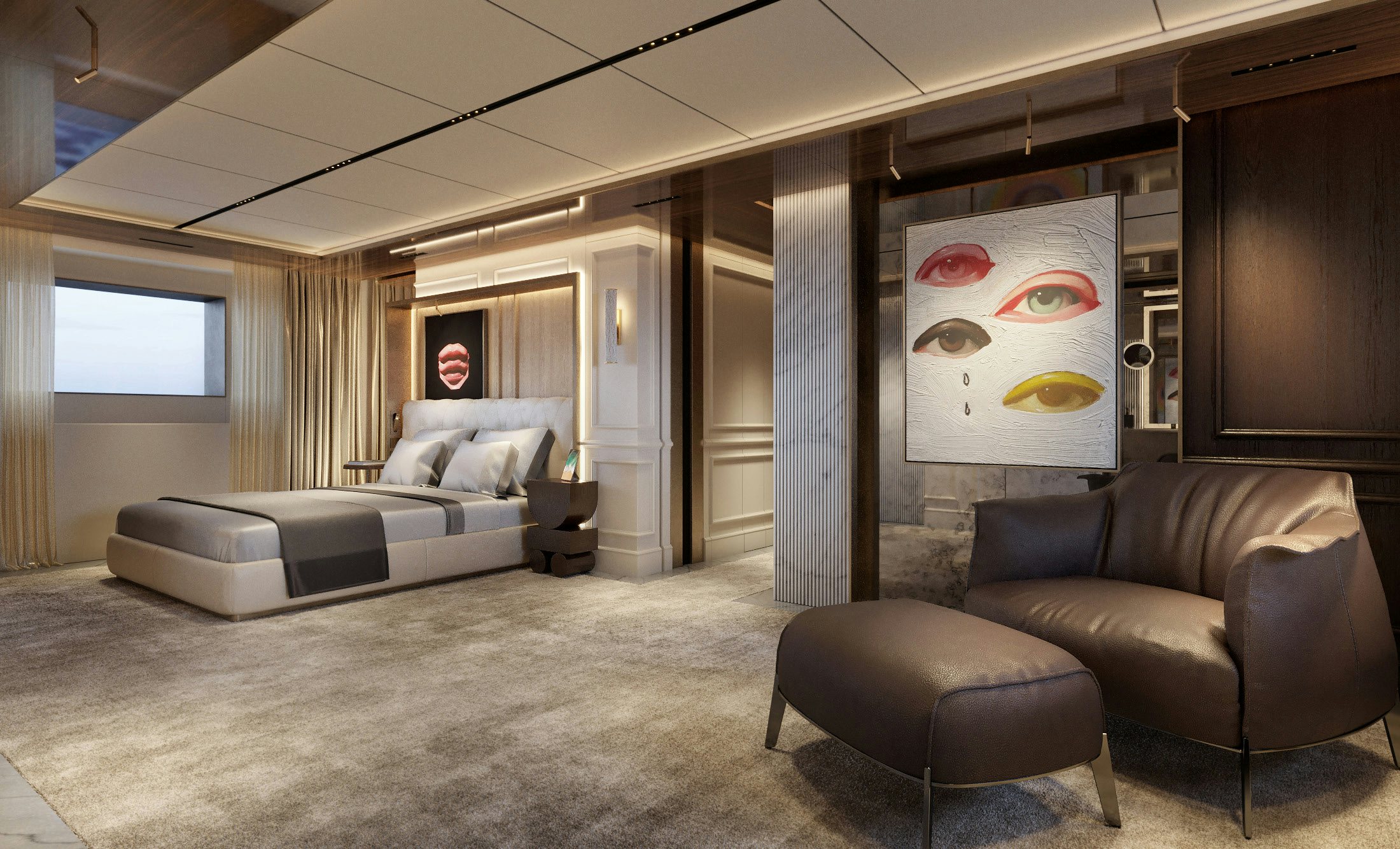 a living room with a couch and a tv aboard S-FORCE 55 HULL #4 Yacht for Sale