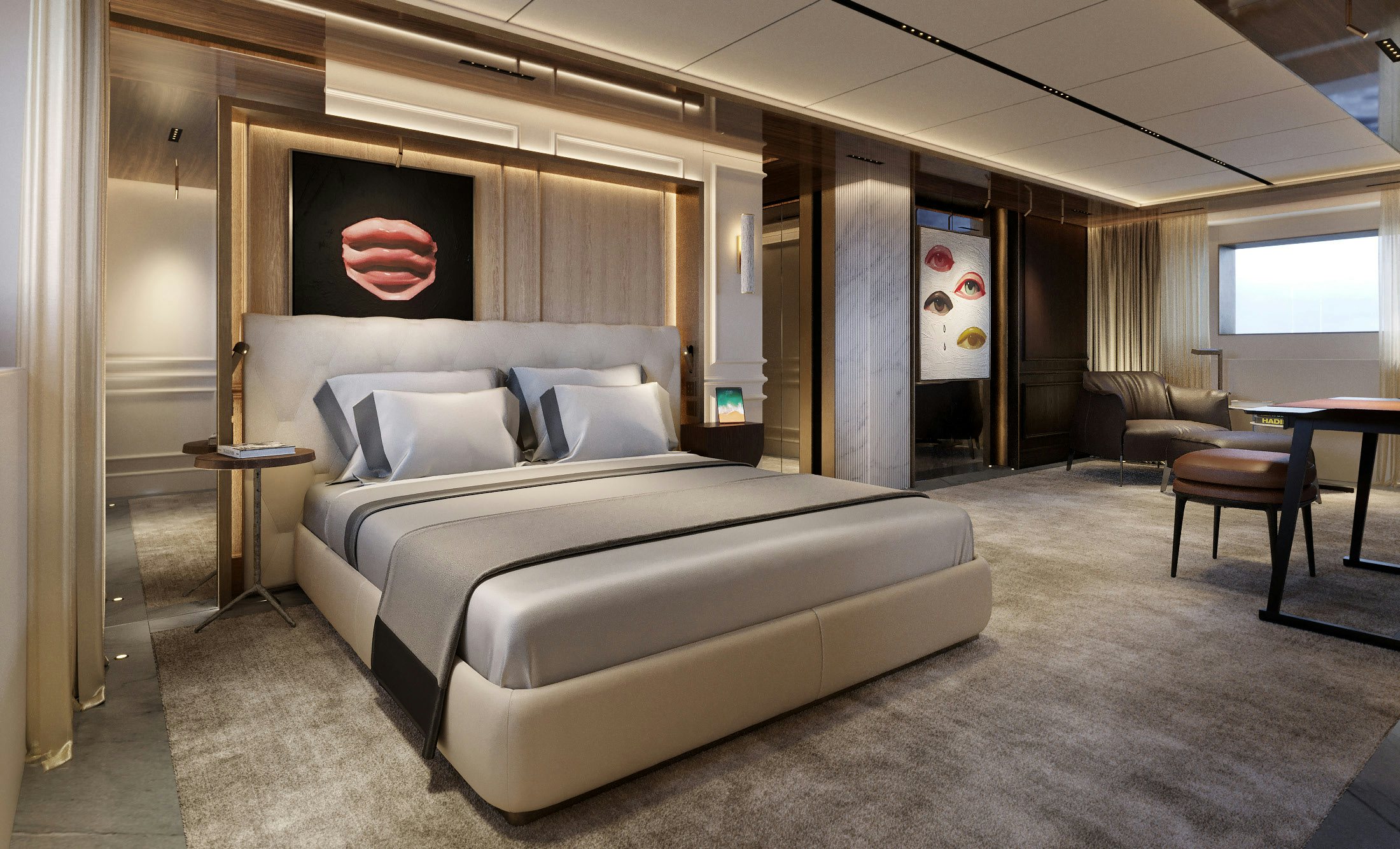 a large bed in a room aboard S-FORCE 55 HULL #4 Yacht for Sale