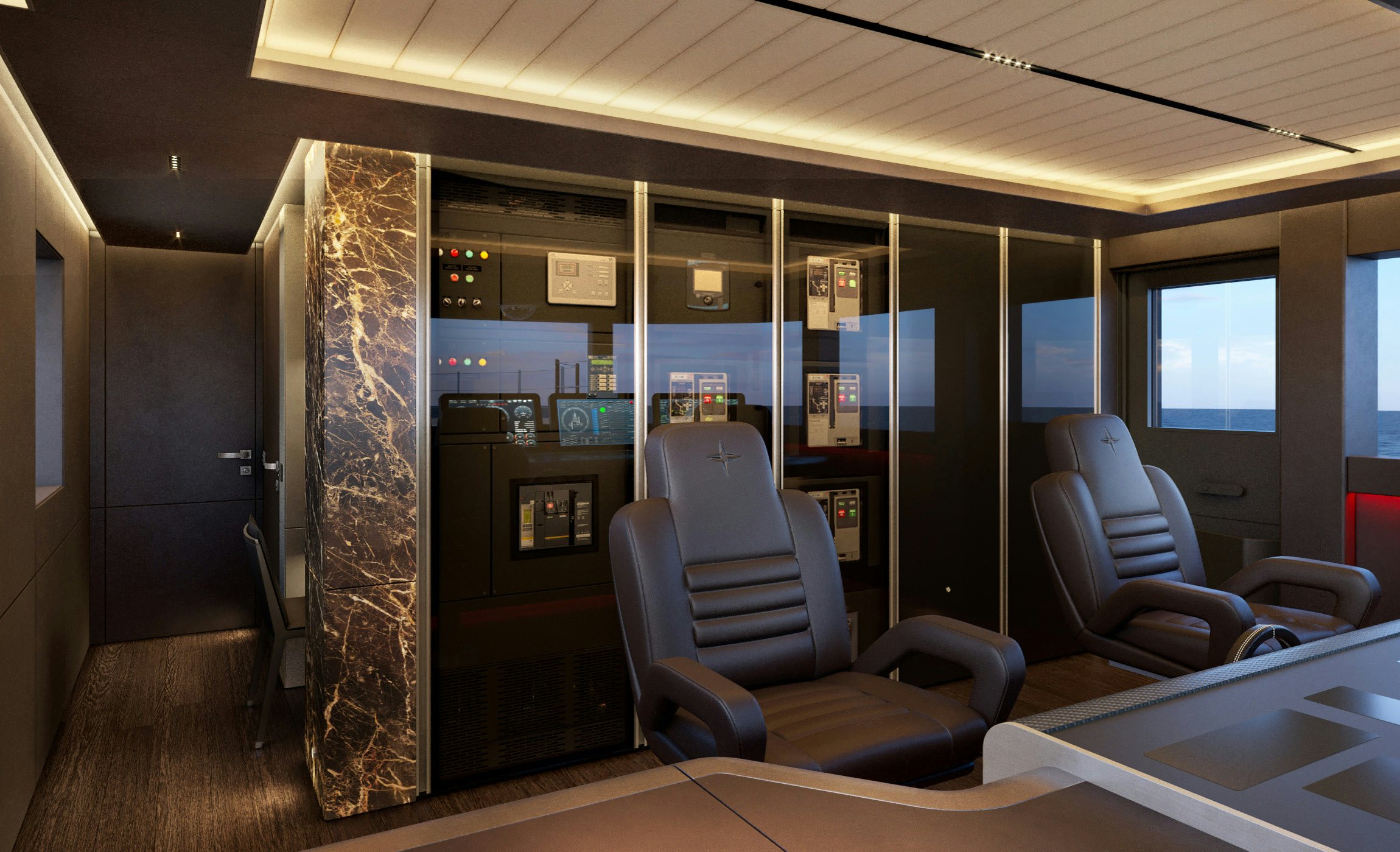 a room with chairs and a desk aboard S-FORCE 55 HULL #4 Yacht for Sale