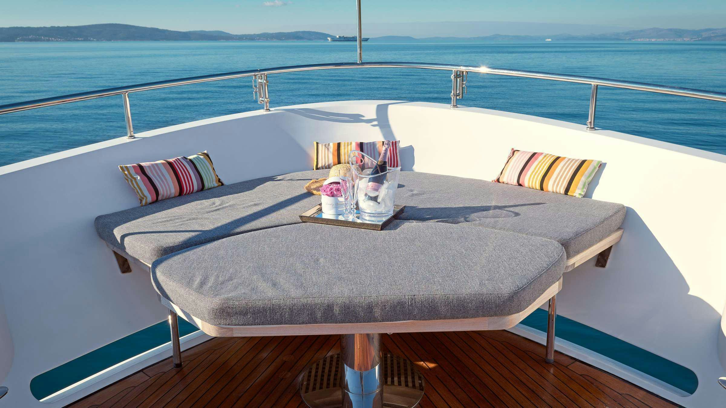 a table on a boat aboard OCEAN DRIVE Yacht for Charter